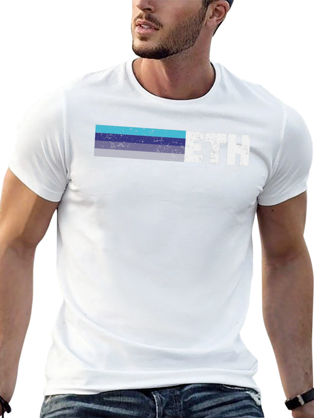 ETH Retro Stripe Tee - Crypto Enthusiast Shirt
