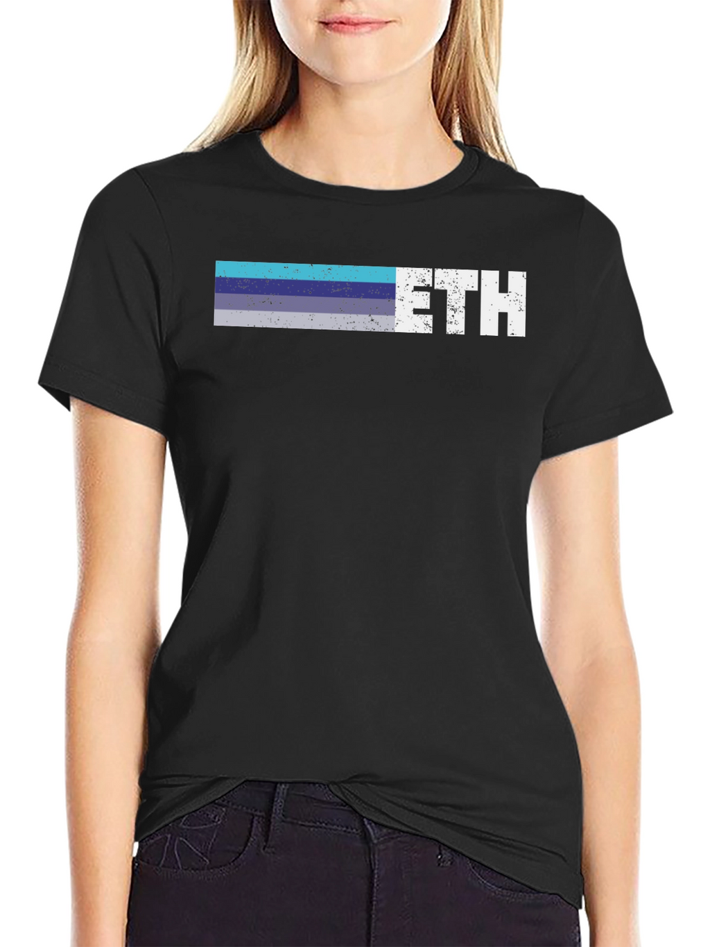 ETH Retro Stripe Tee - Crypto Enthusiast Shirt