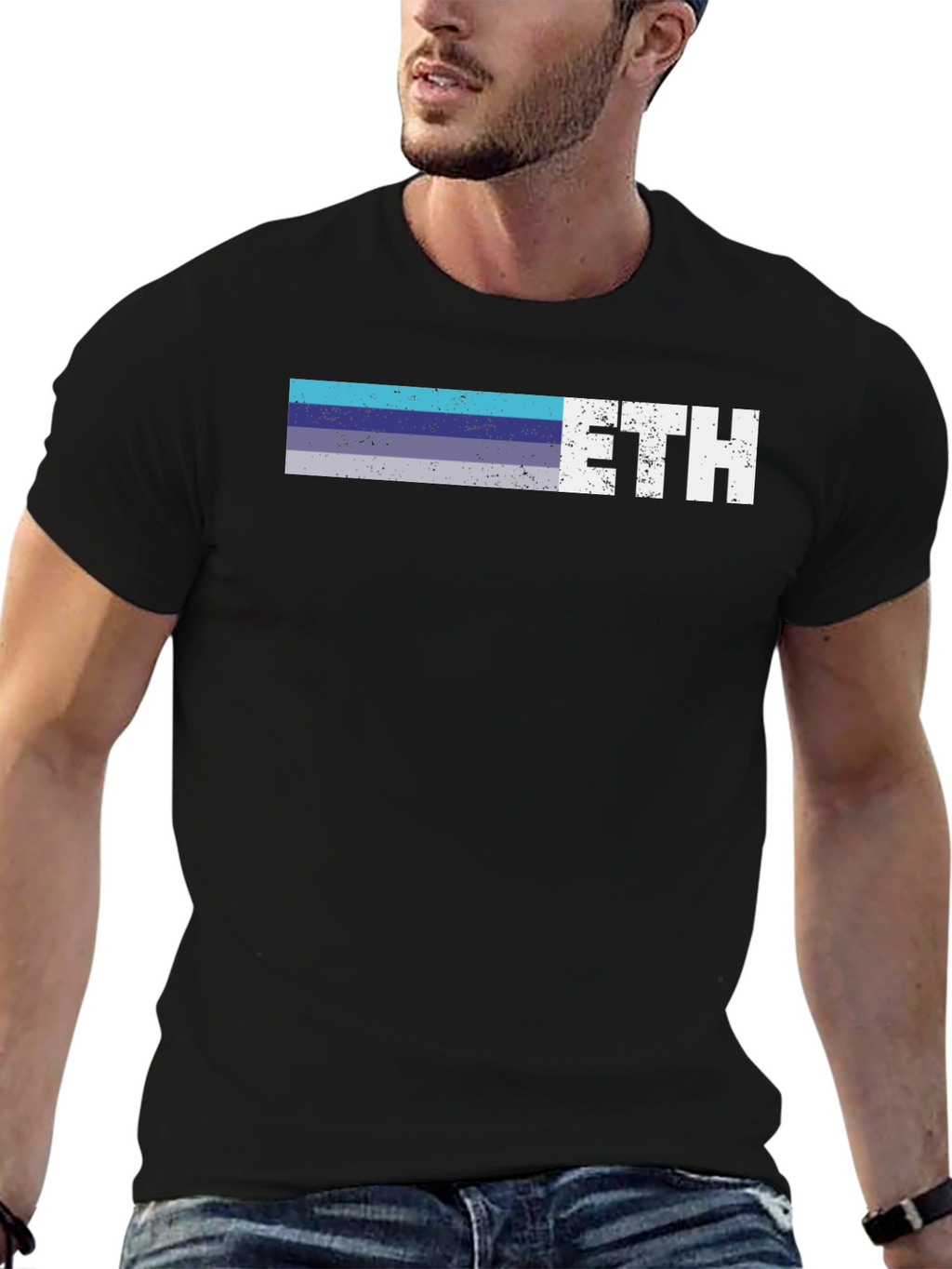 ETH Retro Stripe Tee - Crypto Enthusiast Shirt