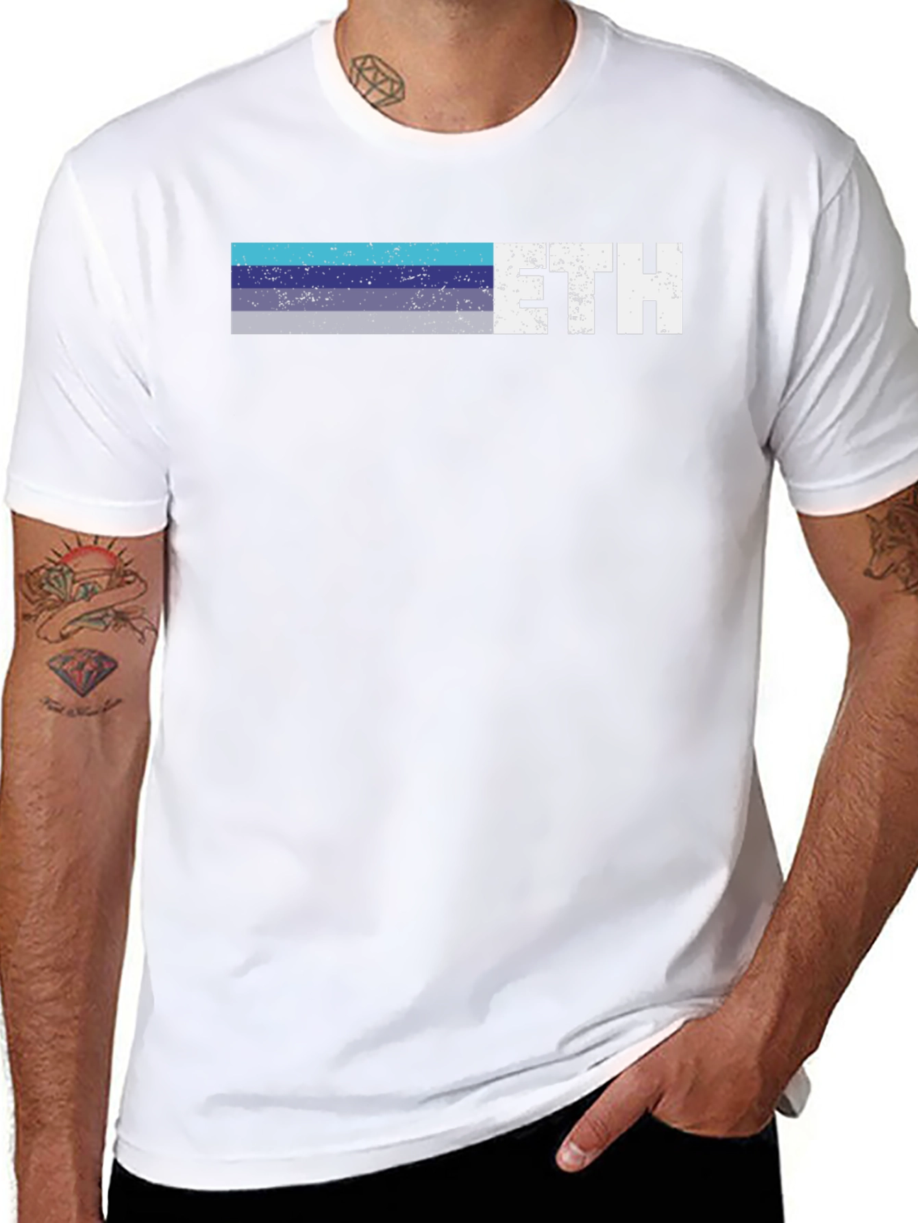 ETH Retro Stripe Tee - Crypto Enthusiast Shirt