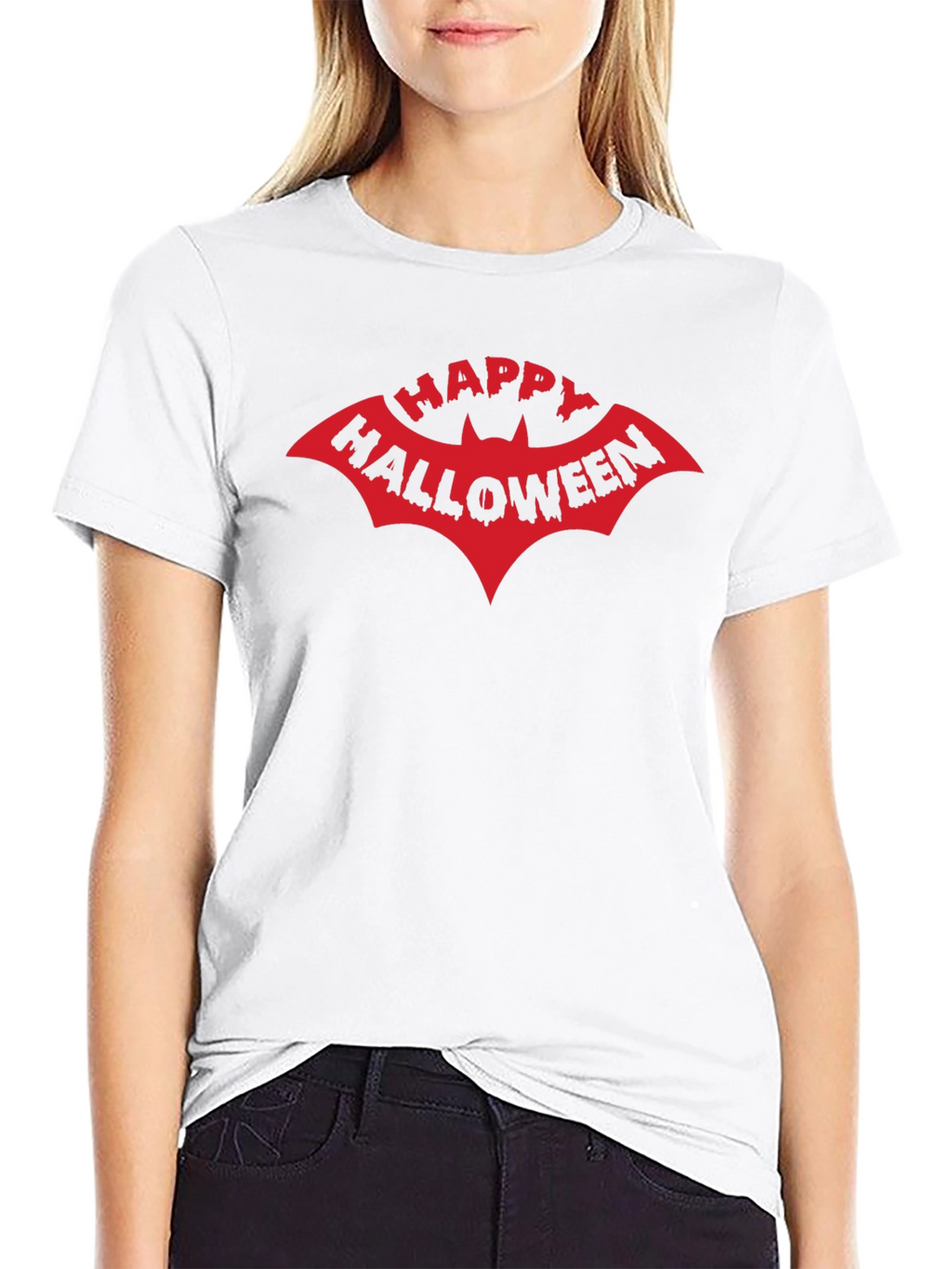 Happy Halloween Bat Graphic Tee - Black Cotton T-Shirt