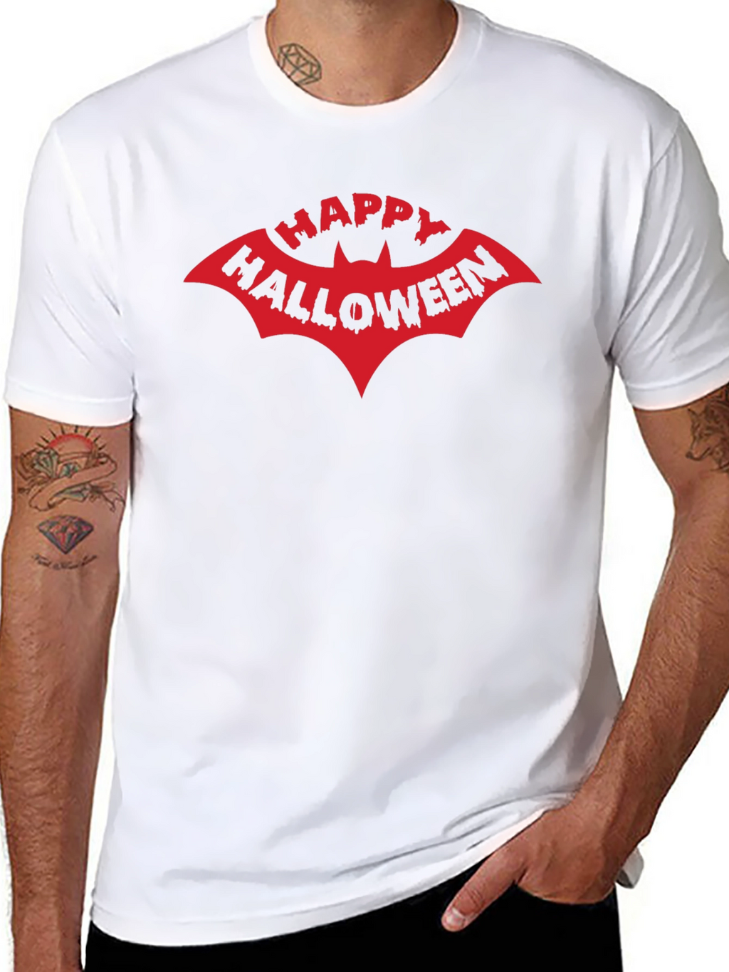 Happy Halloween Bat Graphic Tee - Black Cotton T-Shirt