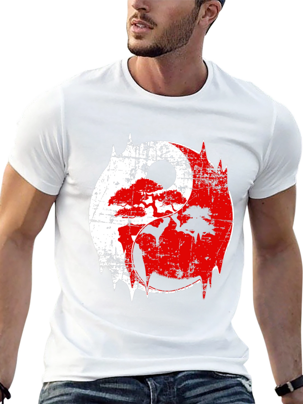 Yin Yang Bonsai Tree Graphic T-Shirt