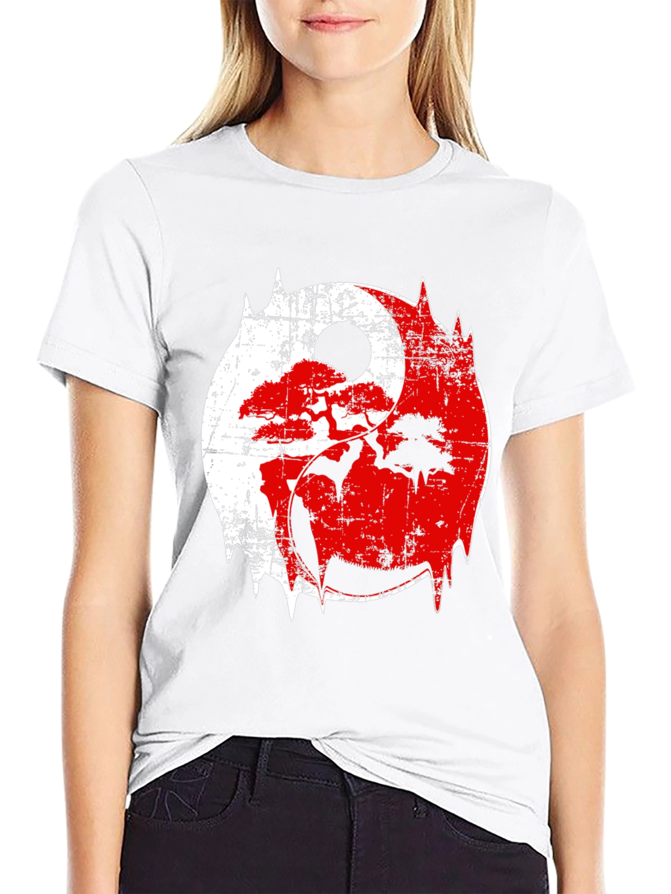 Yin Yang Bonsai Tree Graphic T-Shirt