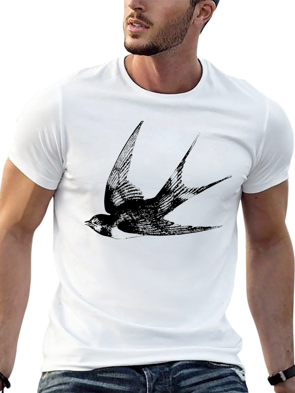 Black Swallow Print Mens T-Shirt