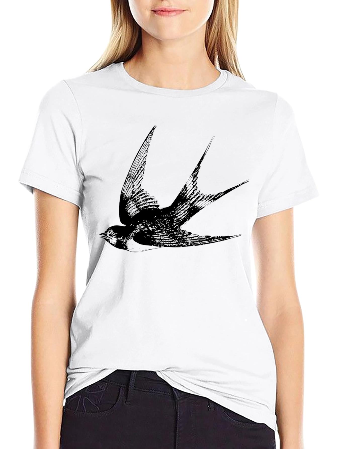 Black Swallow Print Mens T-Shirt