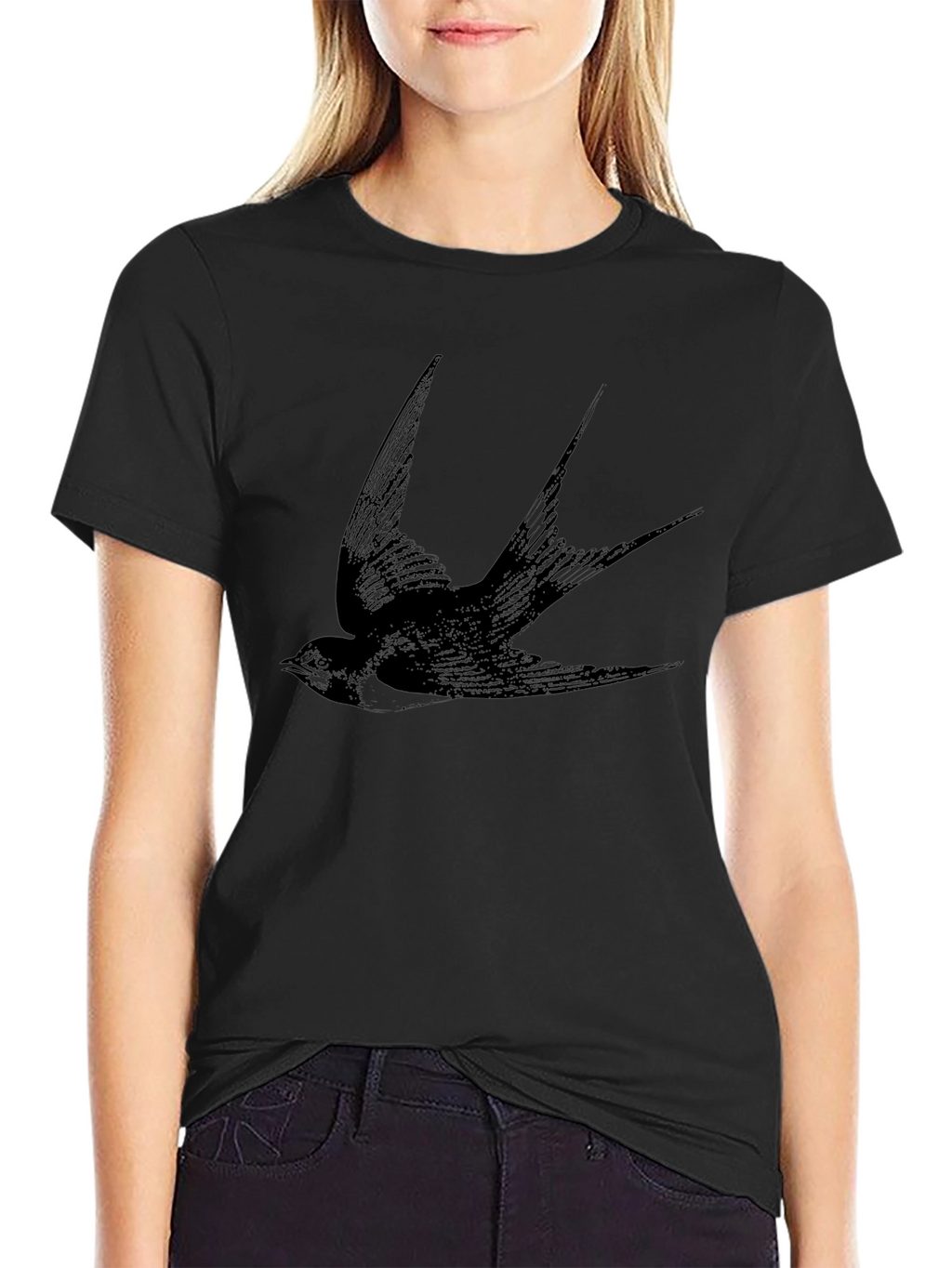 Black Swallow Print Mens T-Shirt
