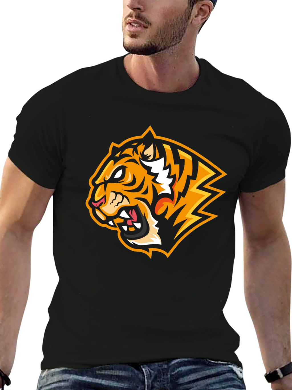 Fierce Tiger Graphic Print Black T-Shirt