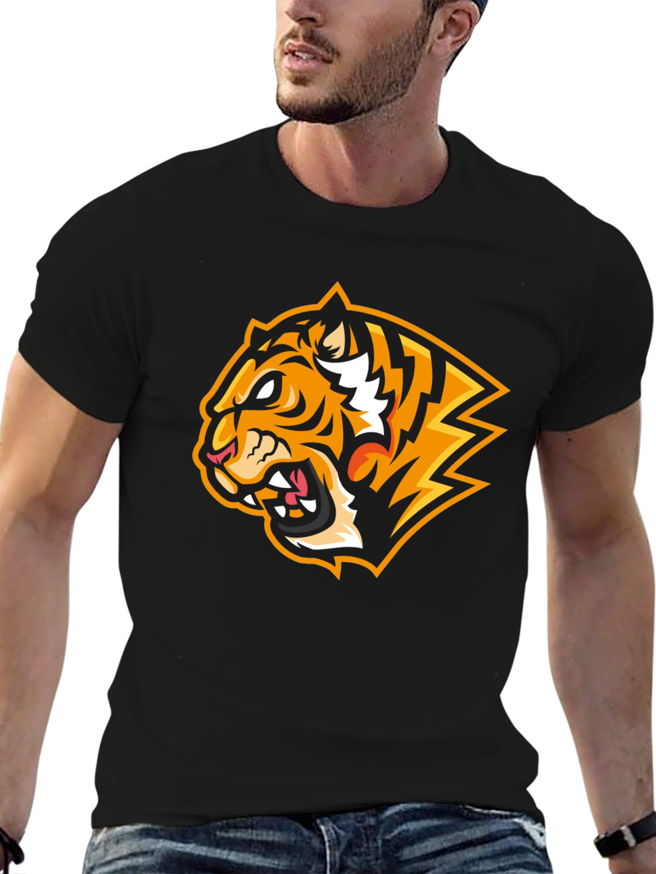 Fierce Tiger Graphic Print Black T-Shirt
