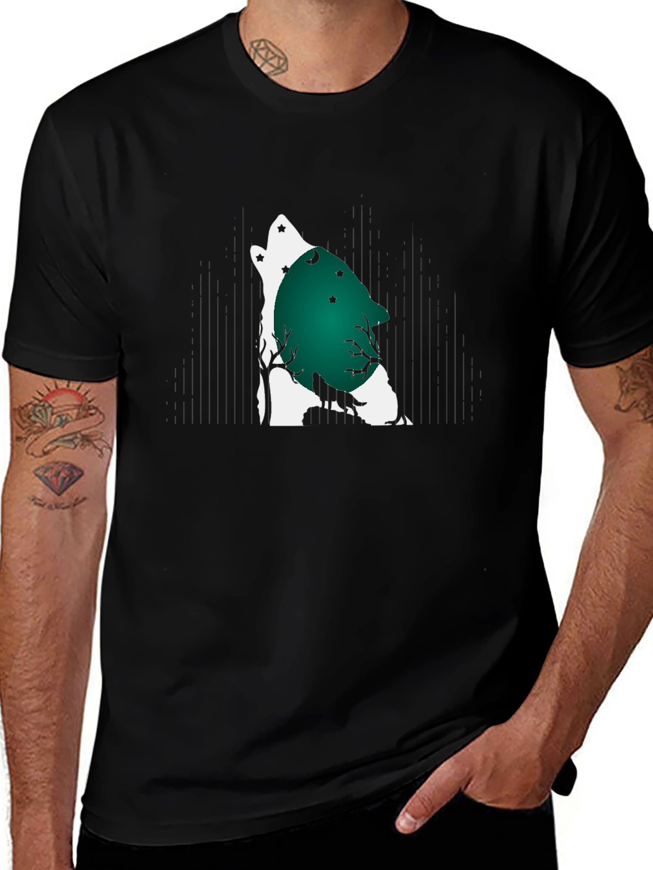 Wolf Howl Moon Graphic Tee - Black Cotton Blend