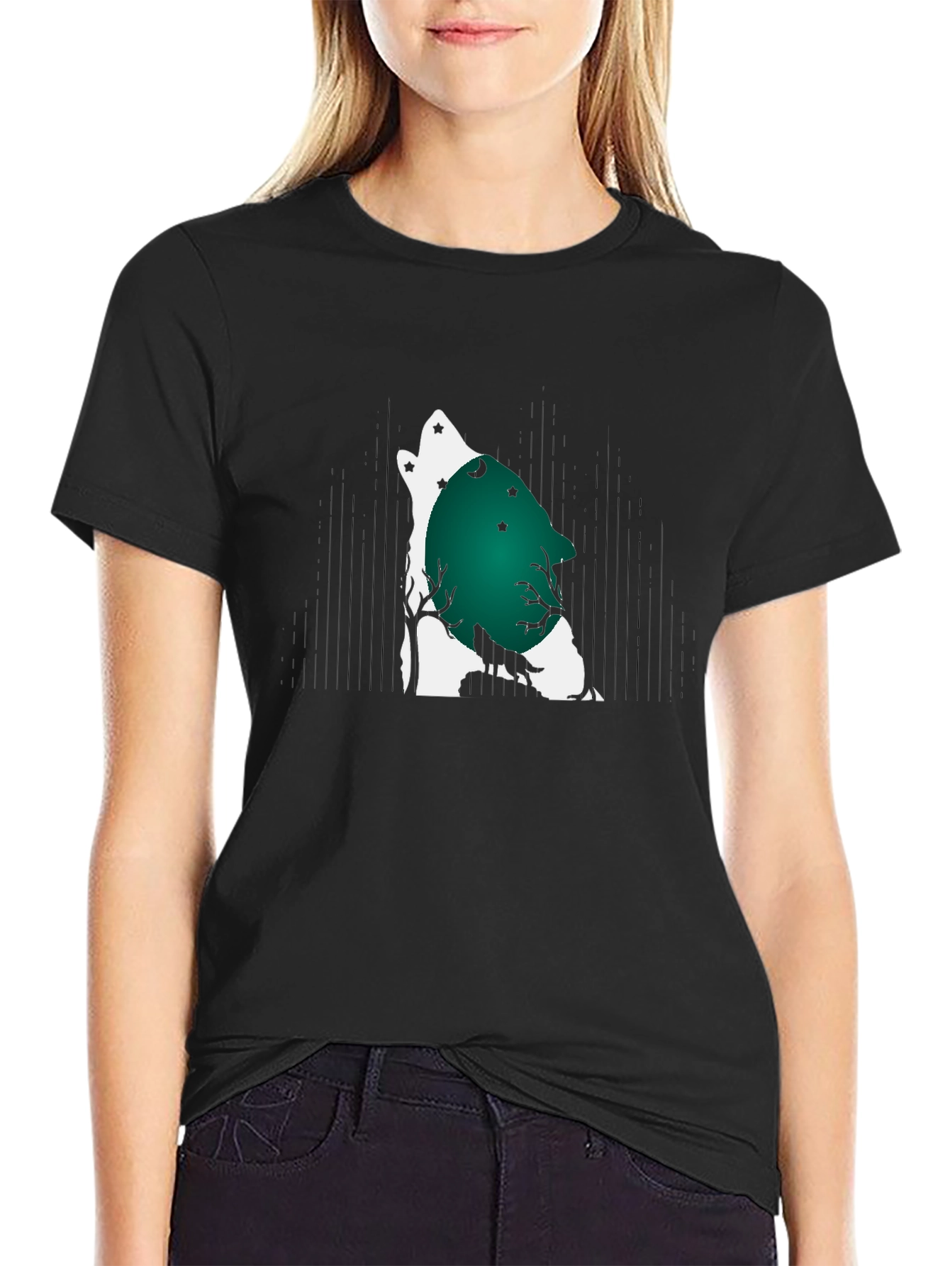 Wolf Howl Moon Graphic Tee - Black Cotton Blend