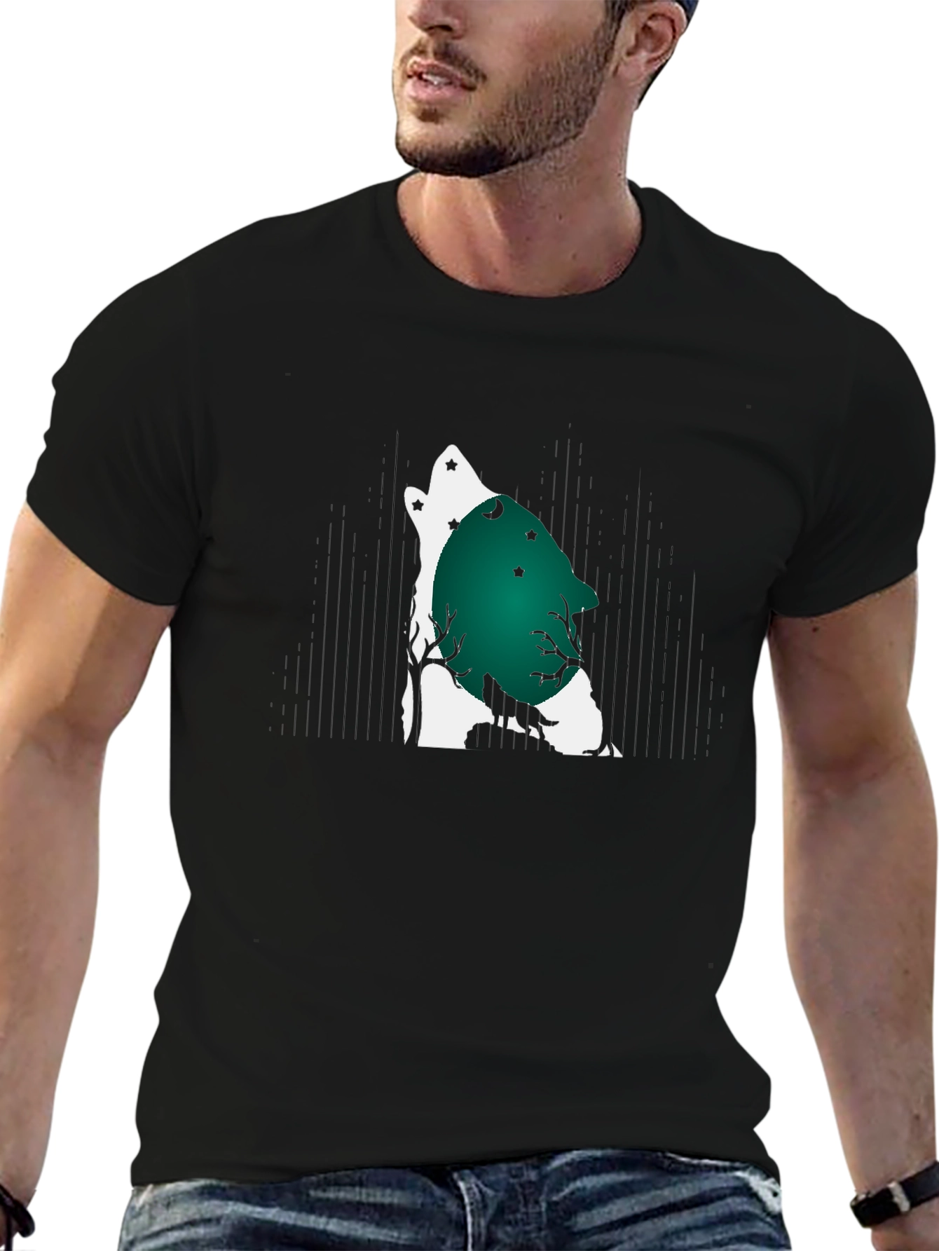 Wolf Howl Moon Graphic Tee - Black Cotton Blend