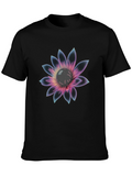 Black T-Shirt with Glowing Flower Design