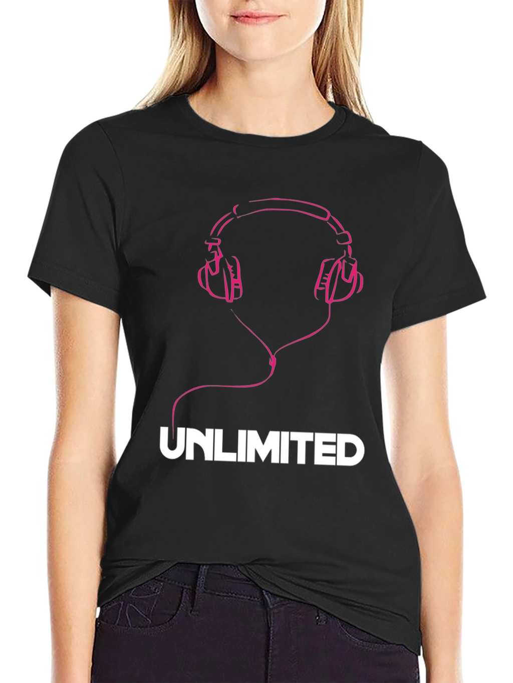 Unlimited Music Tee - Pink Headphones Graphic T-Shirt