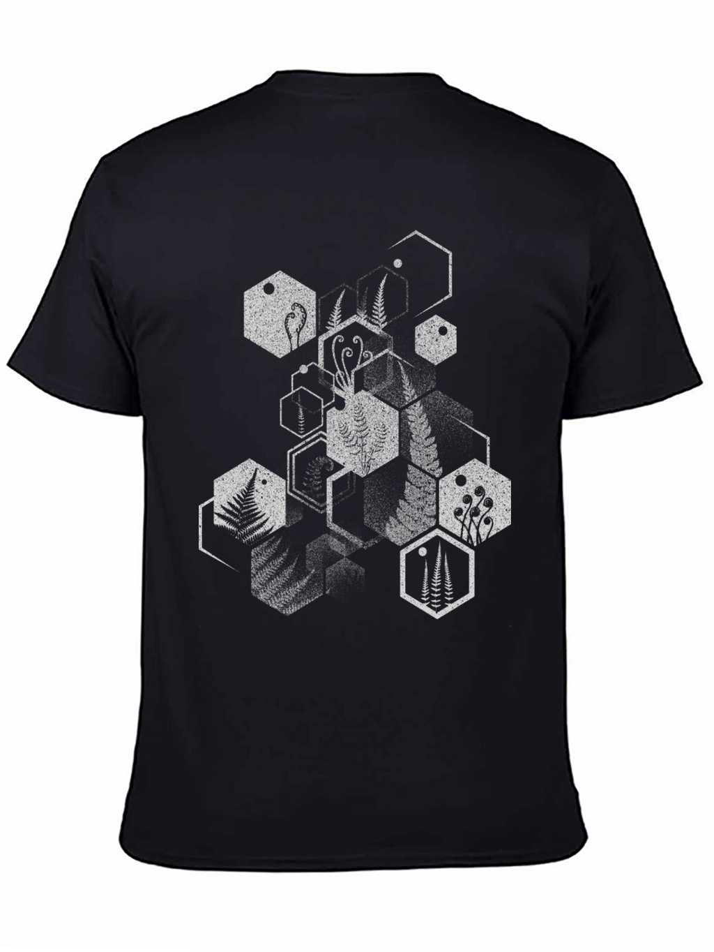 Geometric Fern Print Black T-Shirt