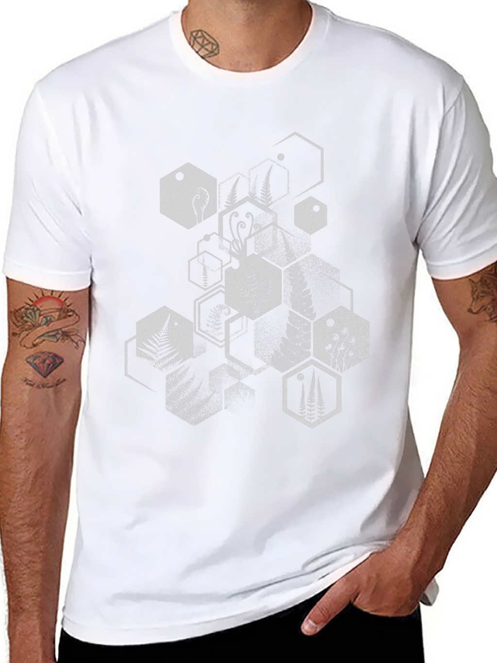 Geometric Fern Print Black T-Shirt