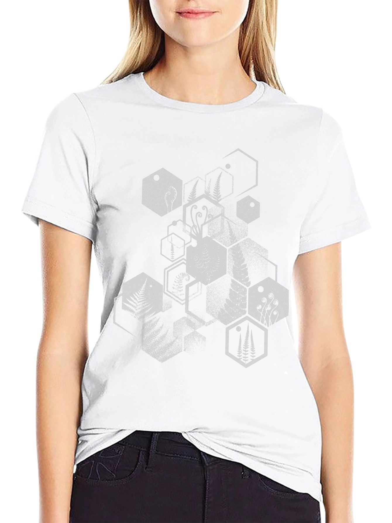 Geometric Fern Print Black T-Shirt