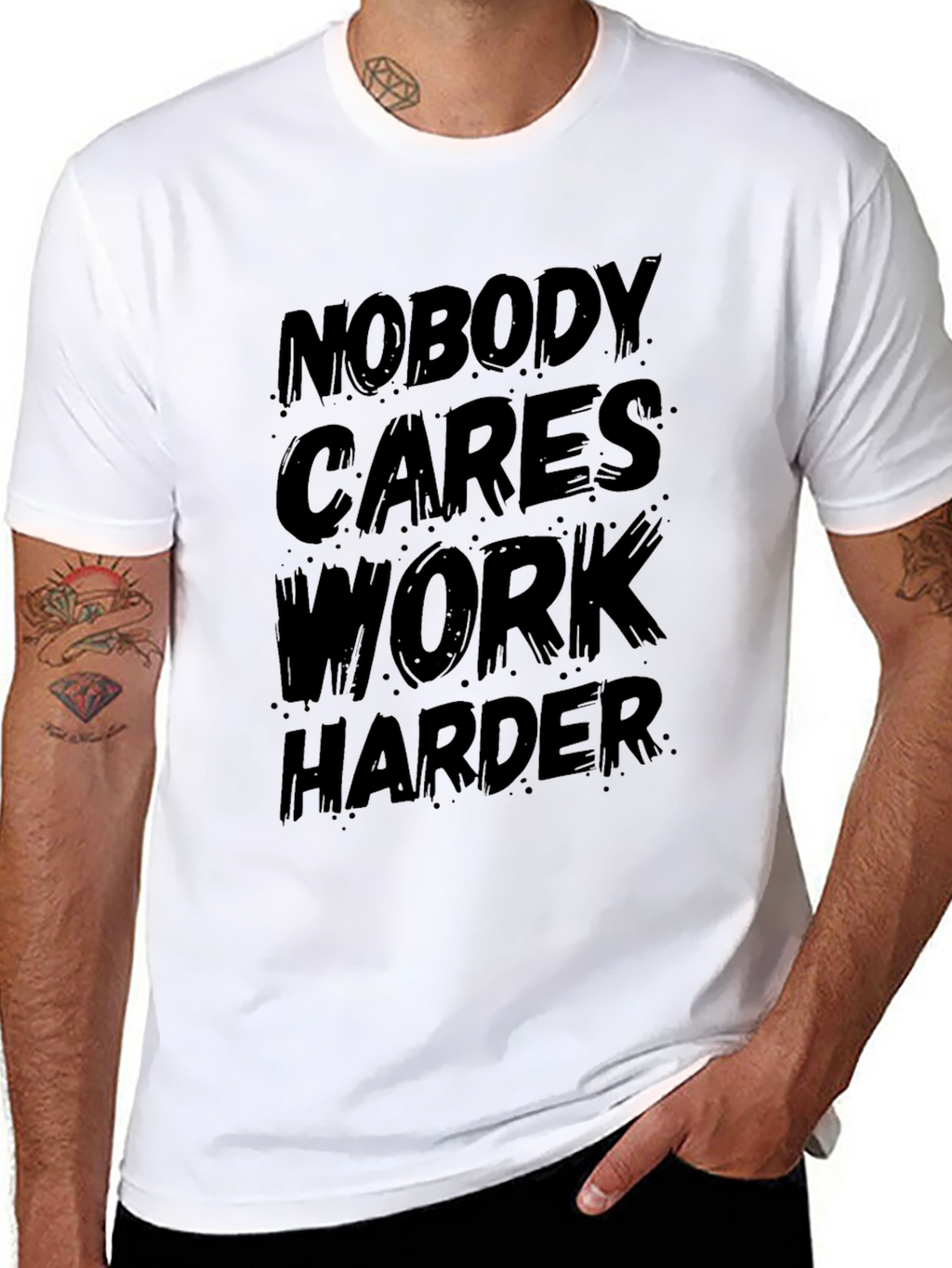 Nobody Cares Work Harder Black Graphic T-Shirt