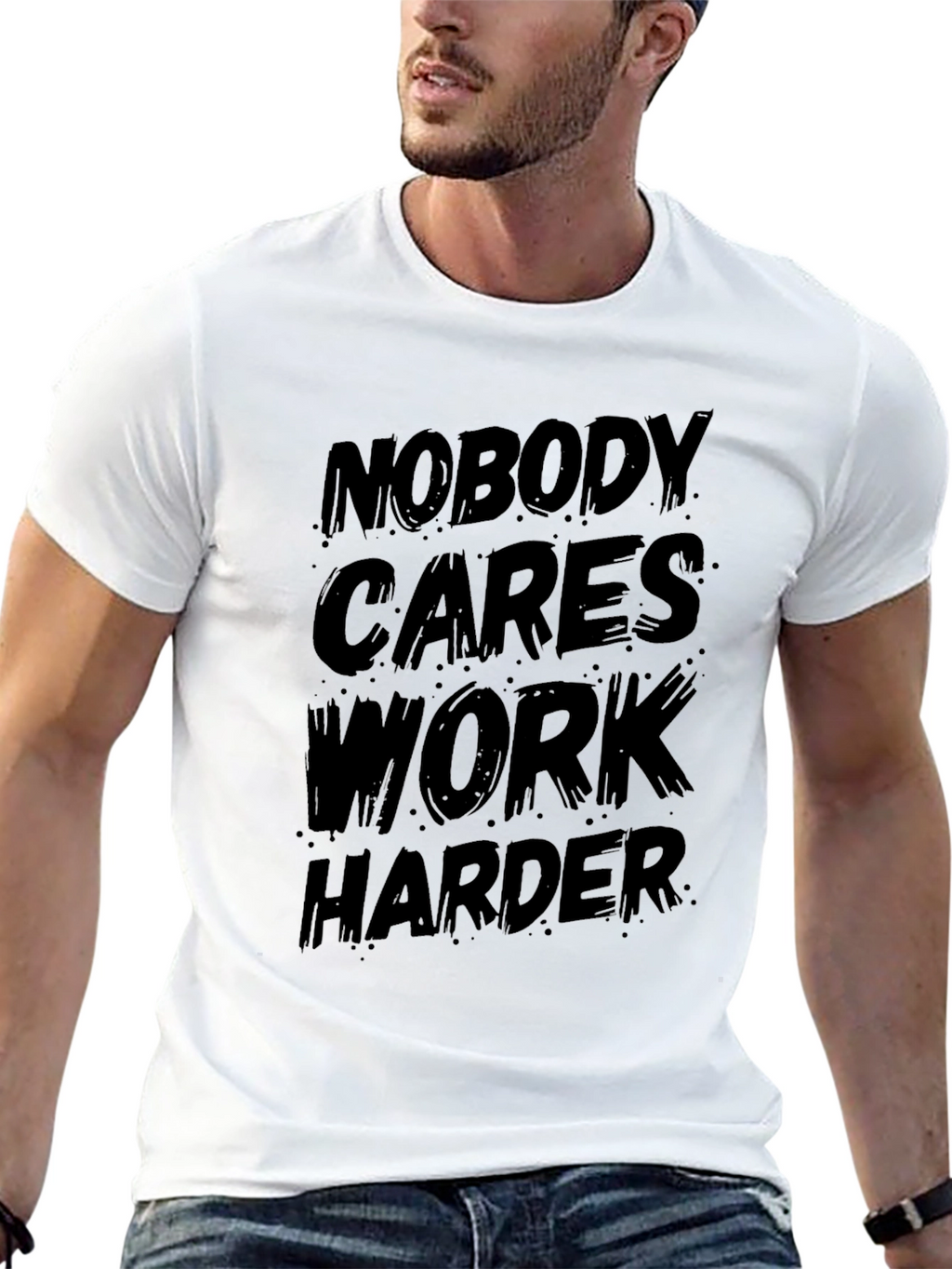 Nobody Cares Work Harder Black Graphic T-Shirt