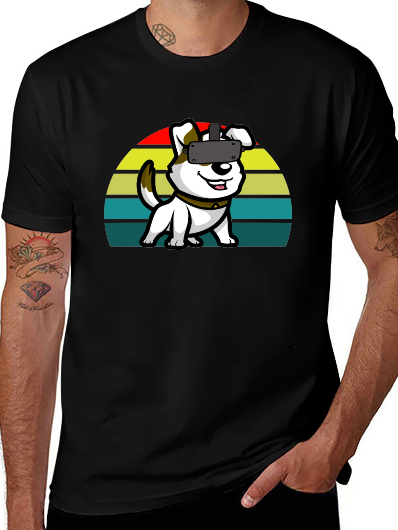 VR Dog Graphic Tee - Black Cotton Comfort