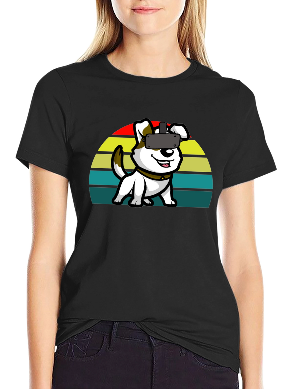 VR Dog Graphic Tee - Black Cotton Comfort