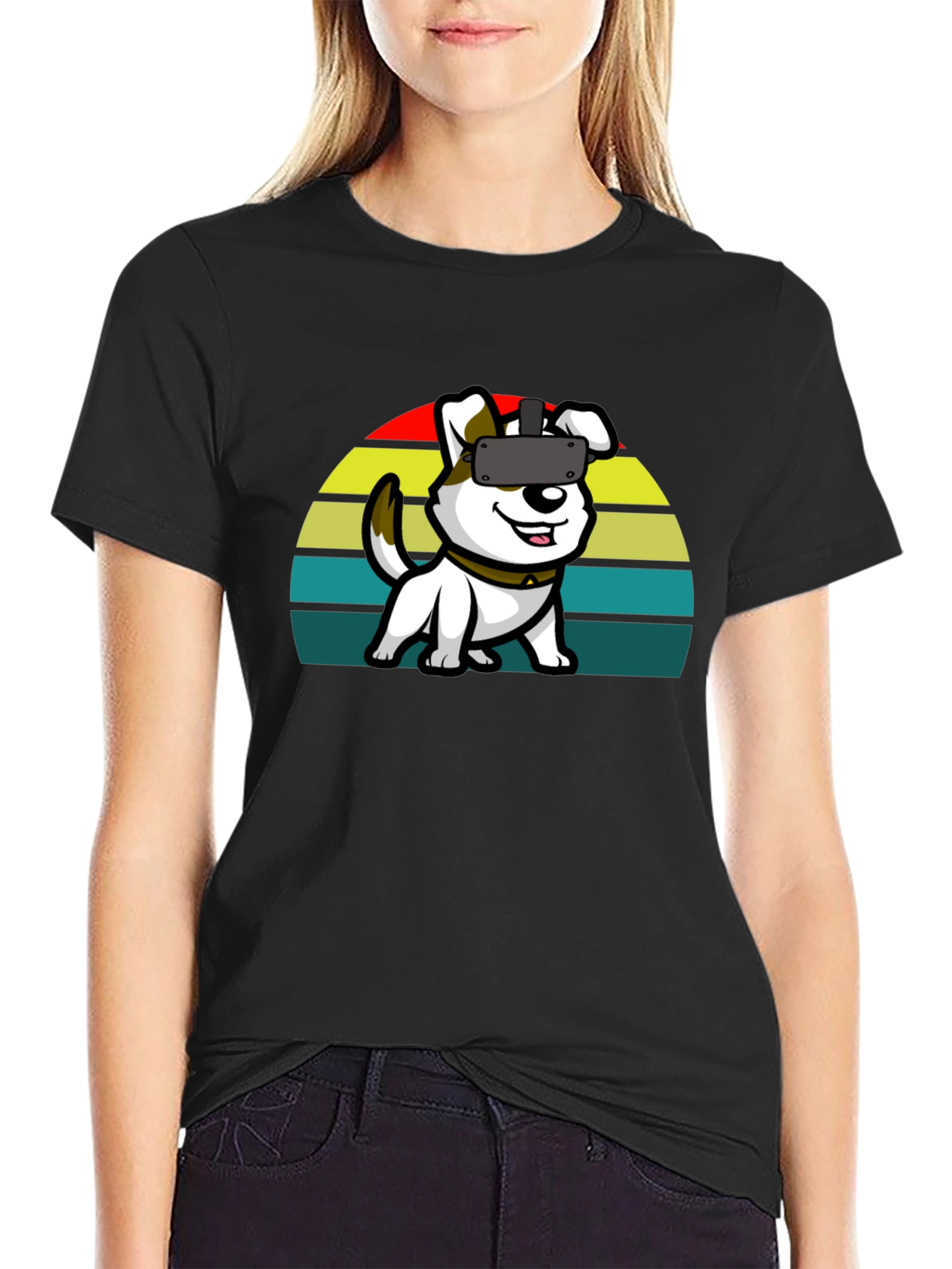 VR Dog Graphic Tee - Black Cotton Comfort