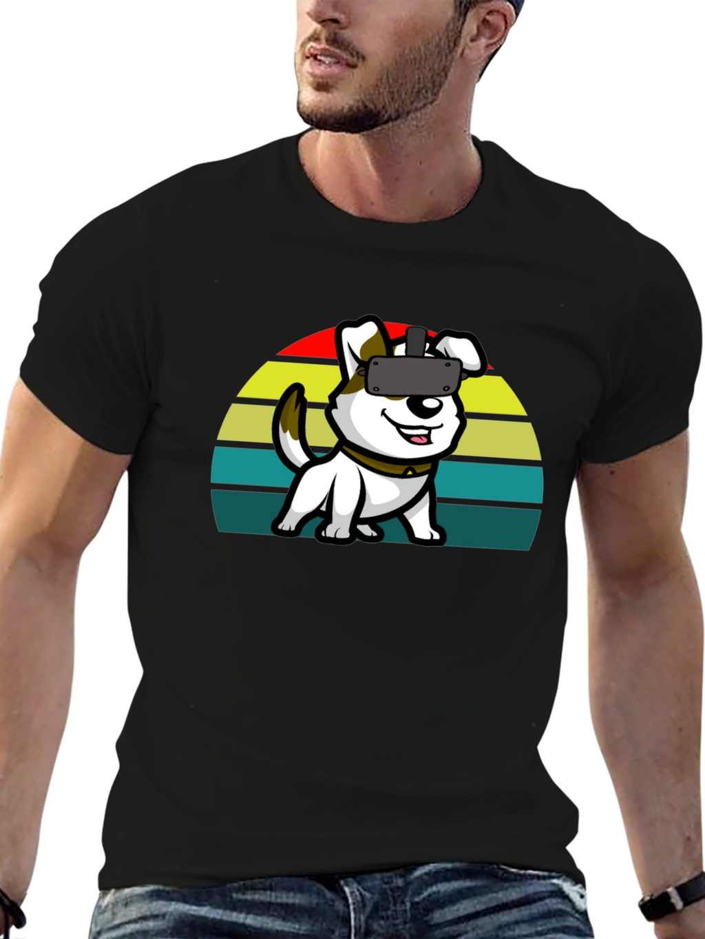 VR Dog Graphic Tee - Black Cotton Comfort