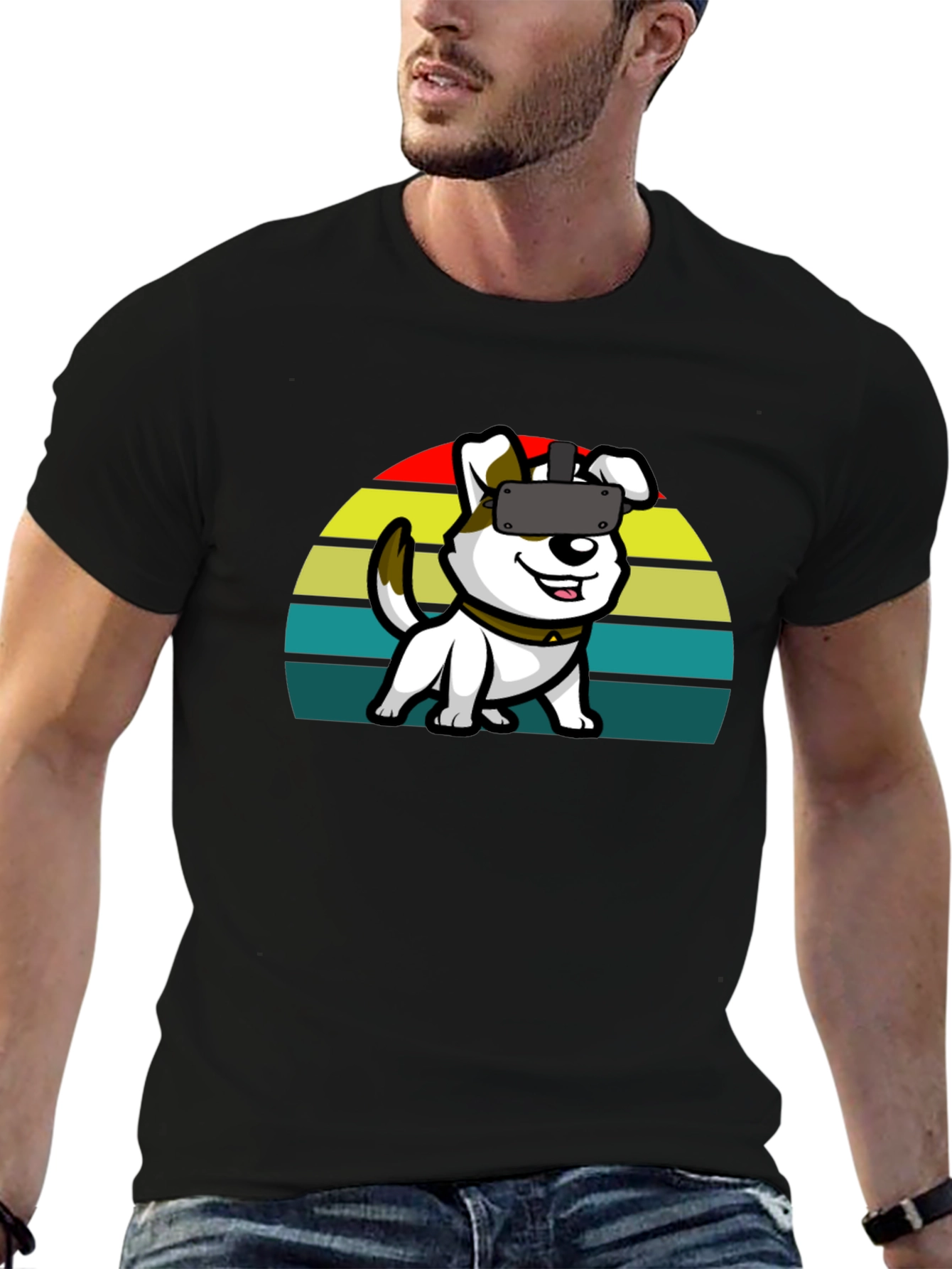 VR Dog Graphic Tee - Black Cotton Comfort