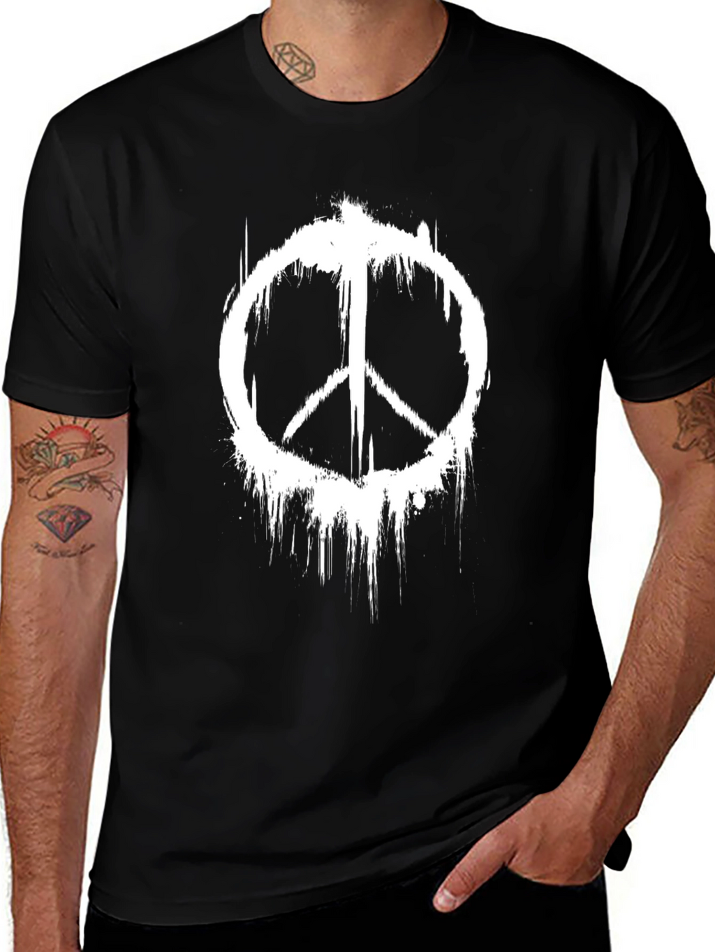 Peace Symbol Distressed Graphic T-Shirt
