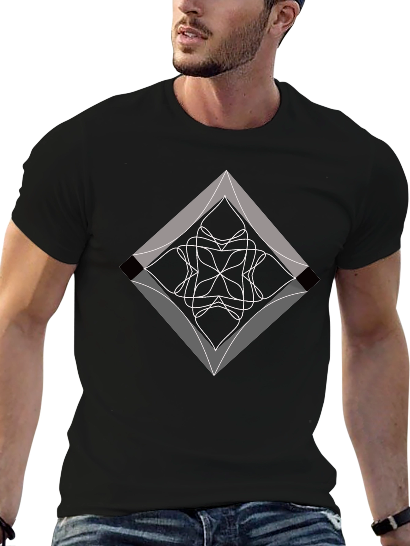 Abstract Diamond Graphic Black T-Shirt