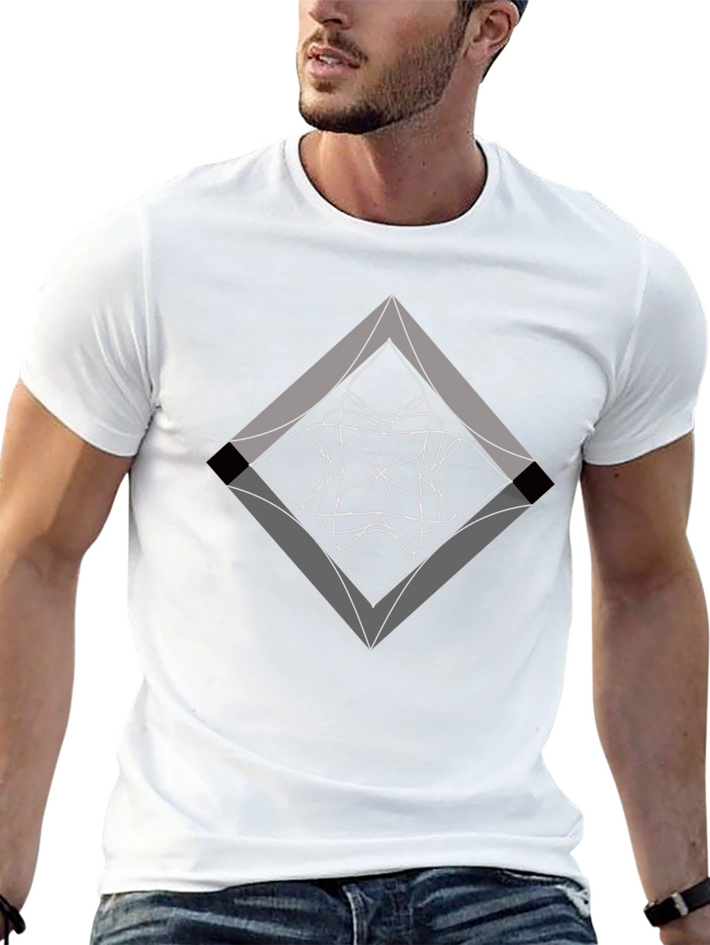 Abstract Diamond Graphic Black T-Shirt