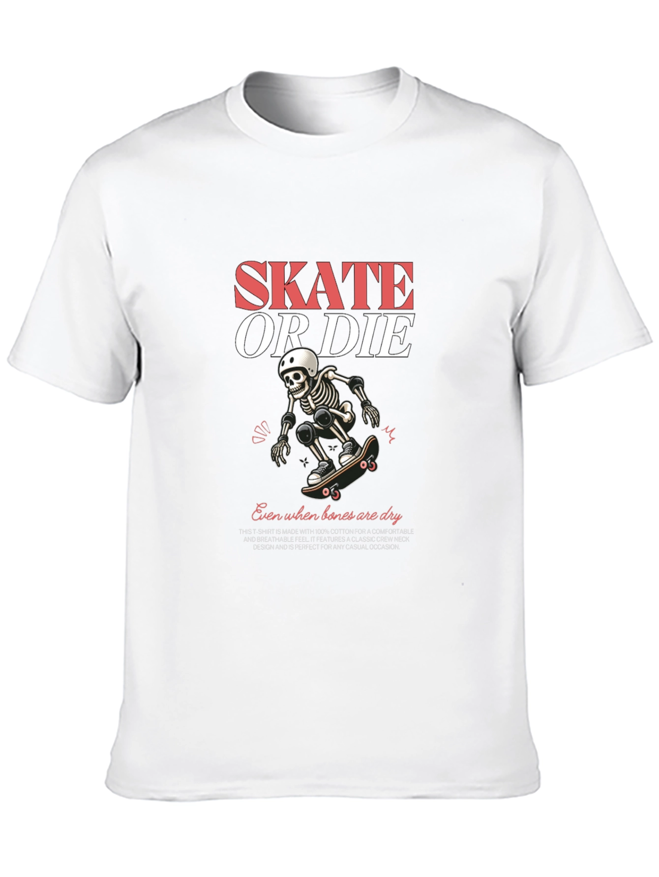 Skate or Die Skeleton Graphic Tee - Black Cotton T-Shirt