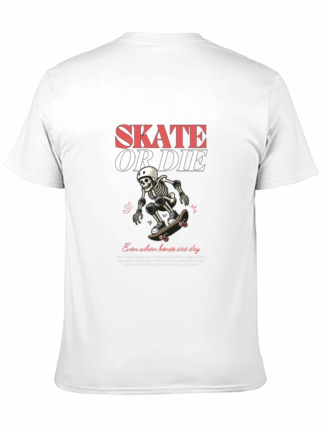 Skate or Die Skeleton Graphic Tee - Black Cotton T-Shirt