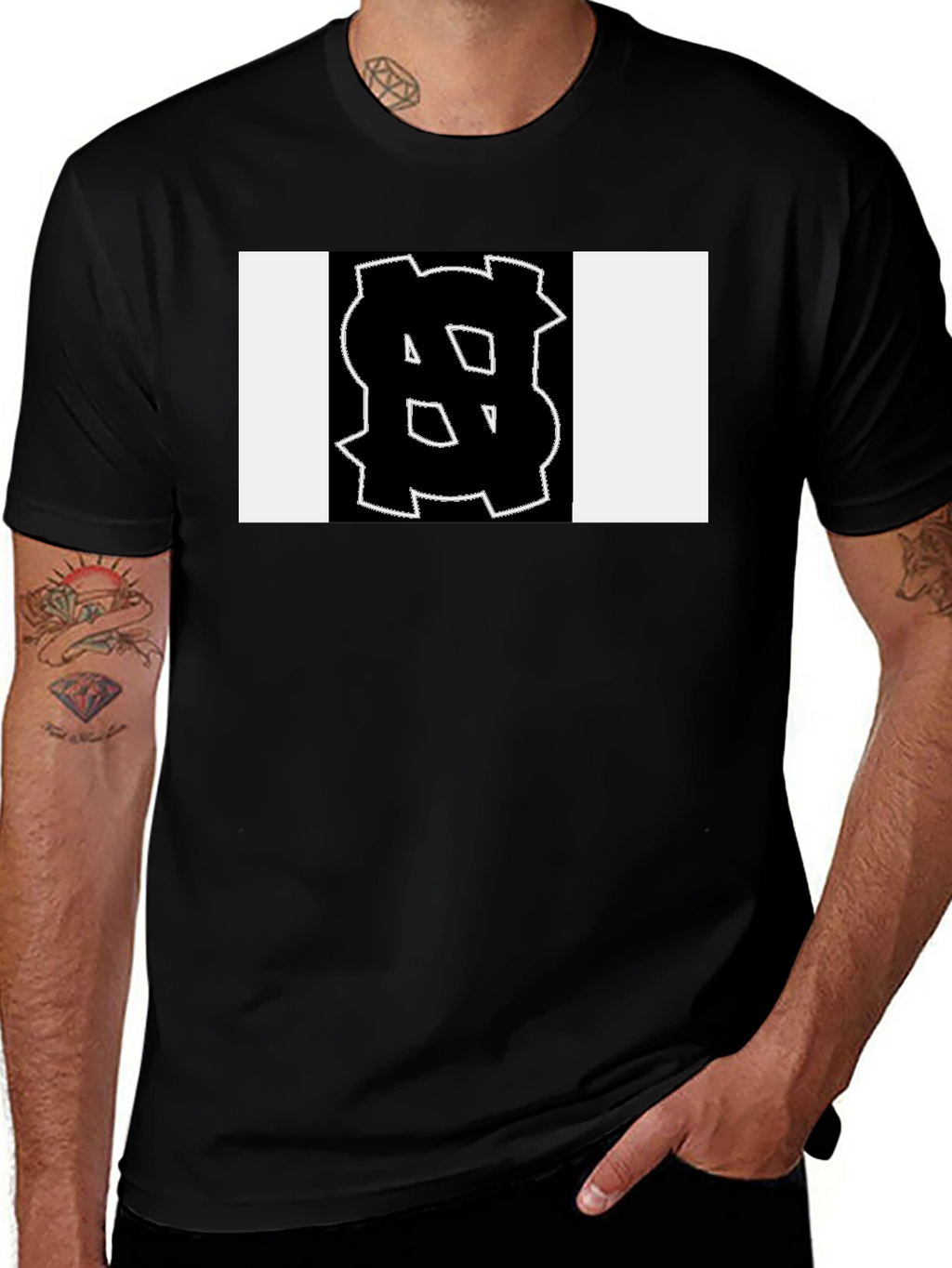 Black Tee with Bold Geometric Graphic
