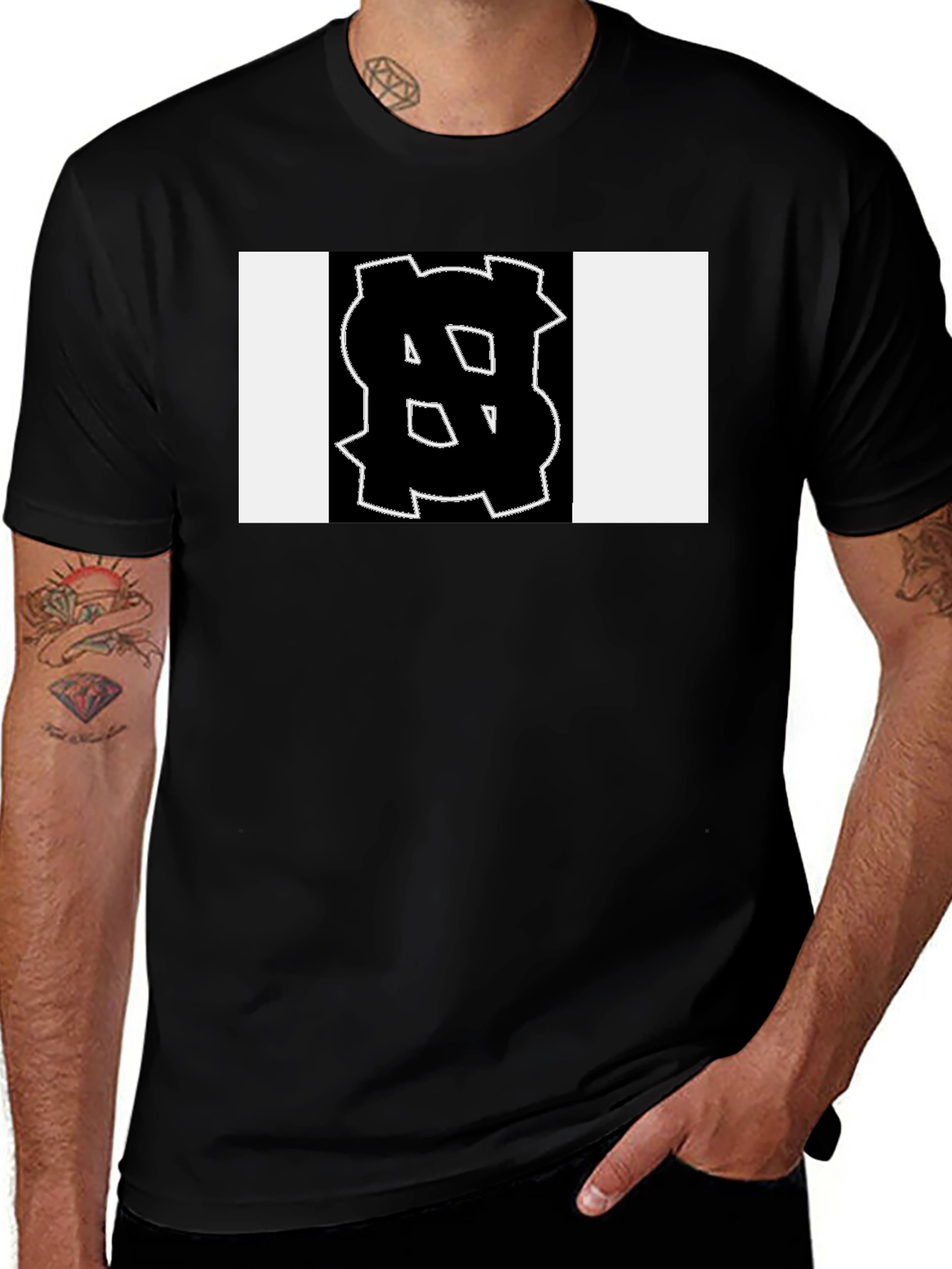 Black Tee with Bold Geometric Graphic