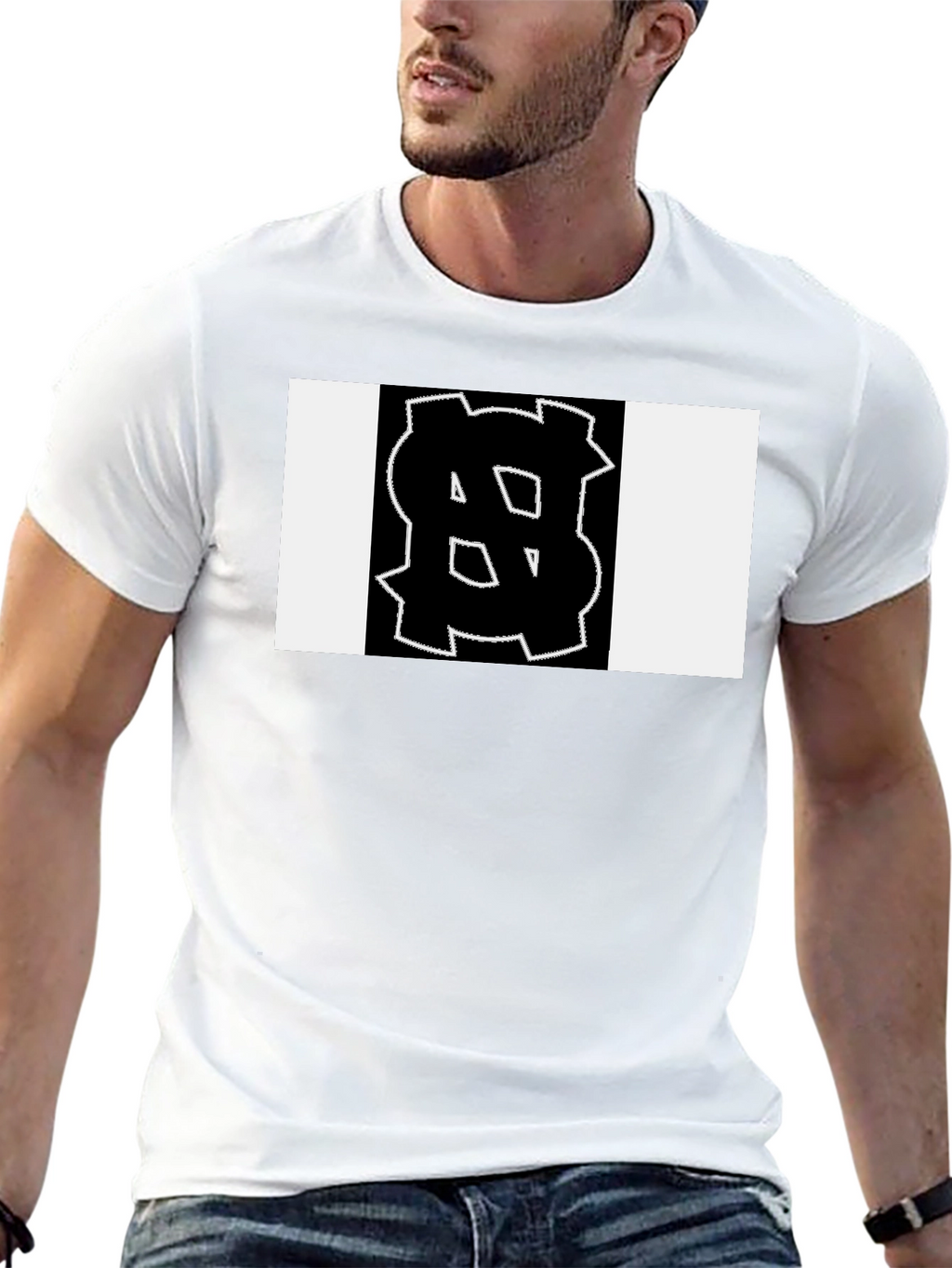 Black Tee with Bold Geometric Graphic