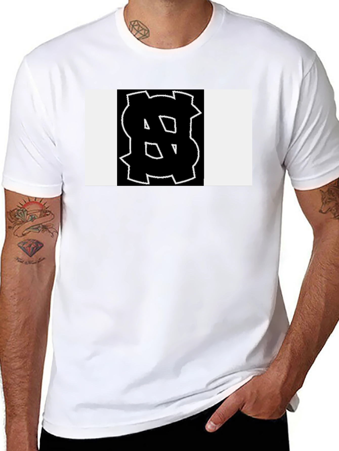 Black Tee with Bold Geometric Graphic