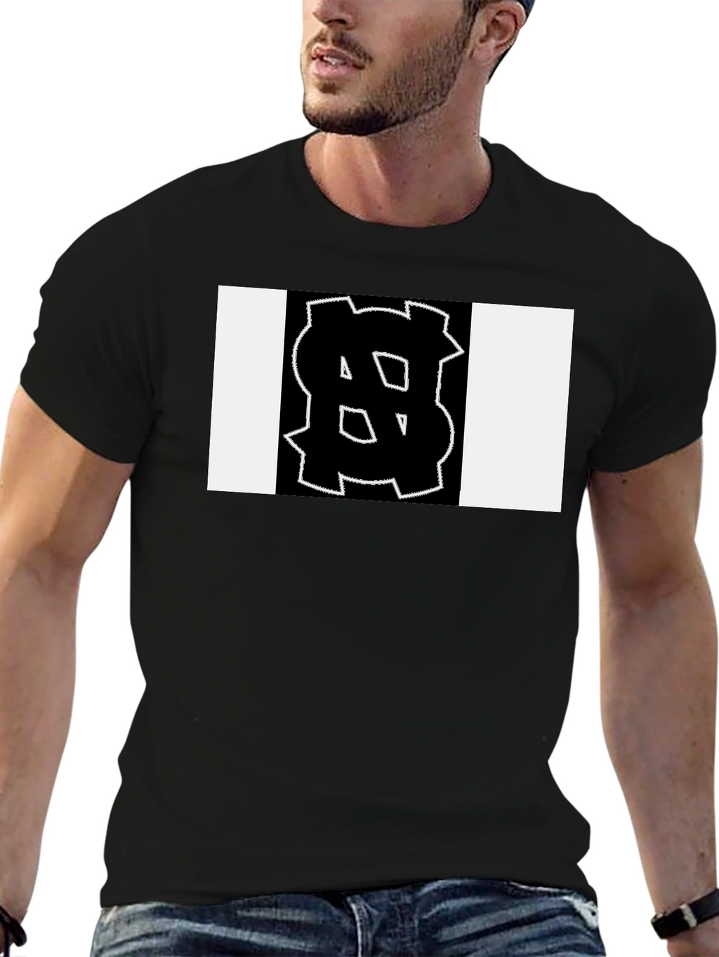 Black Tee with Bold Geometric Graphic