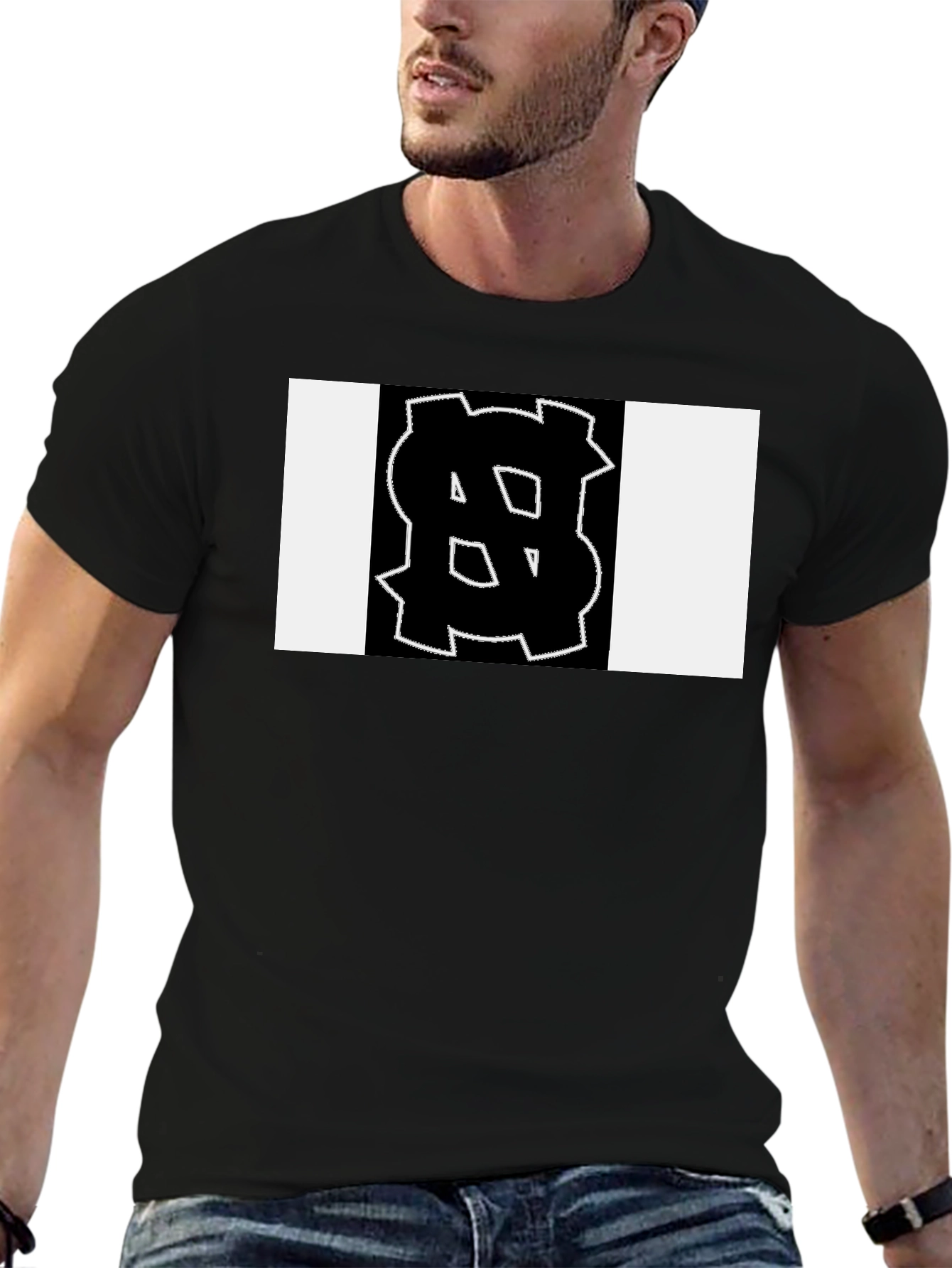 Black Tee with Bold Geometric Graphic