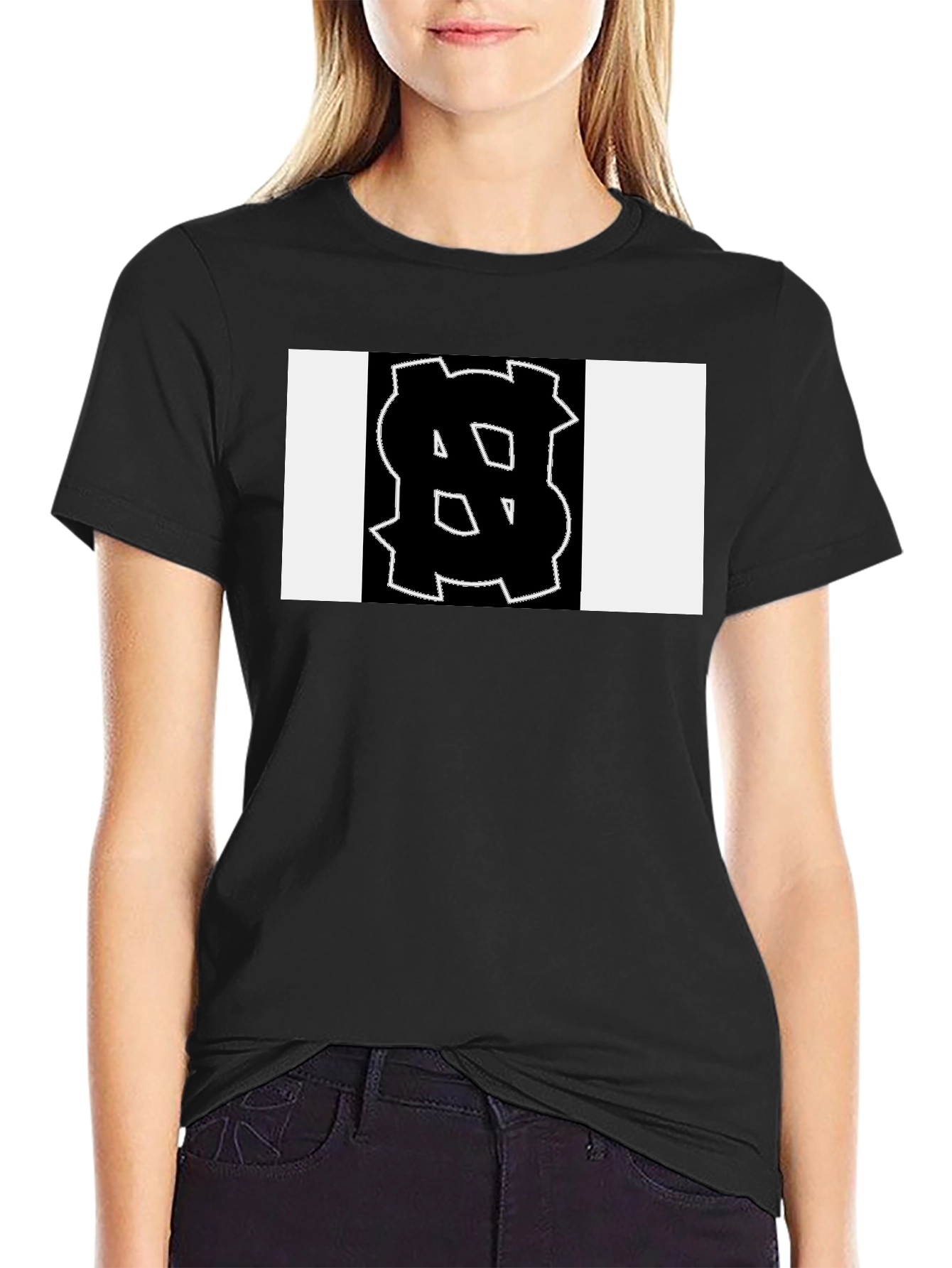 Black Tee with Bold Geometric Graphic
