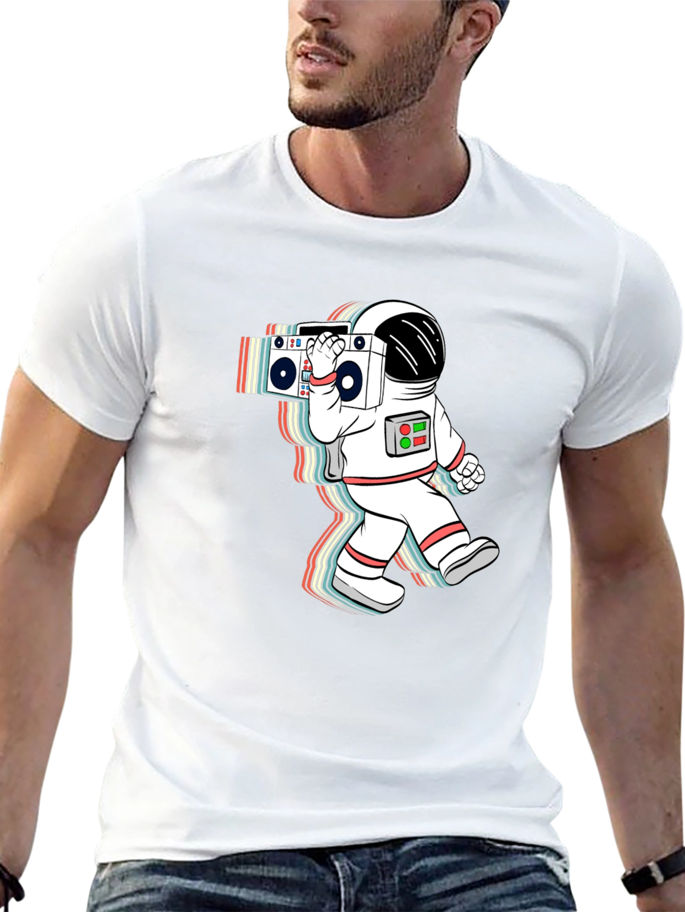 Retro Astronaut Boombox Black T-Shirt