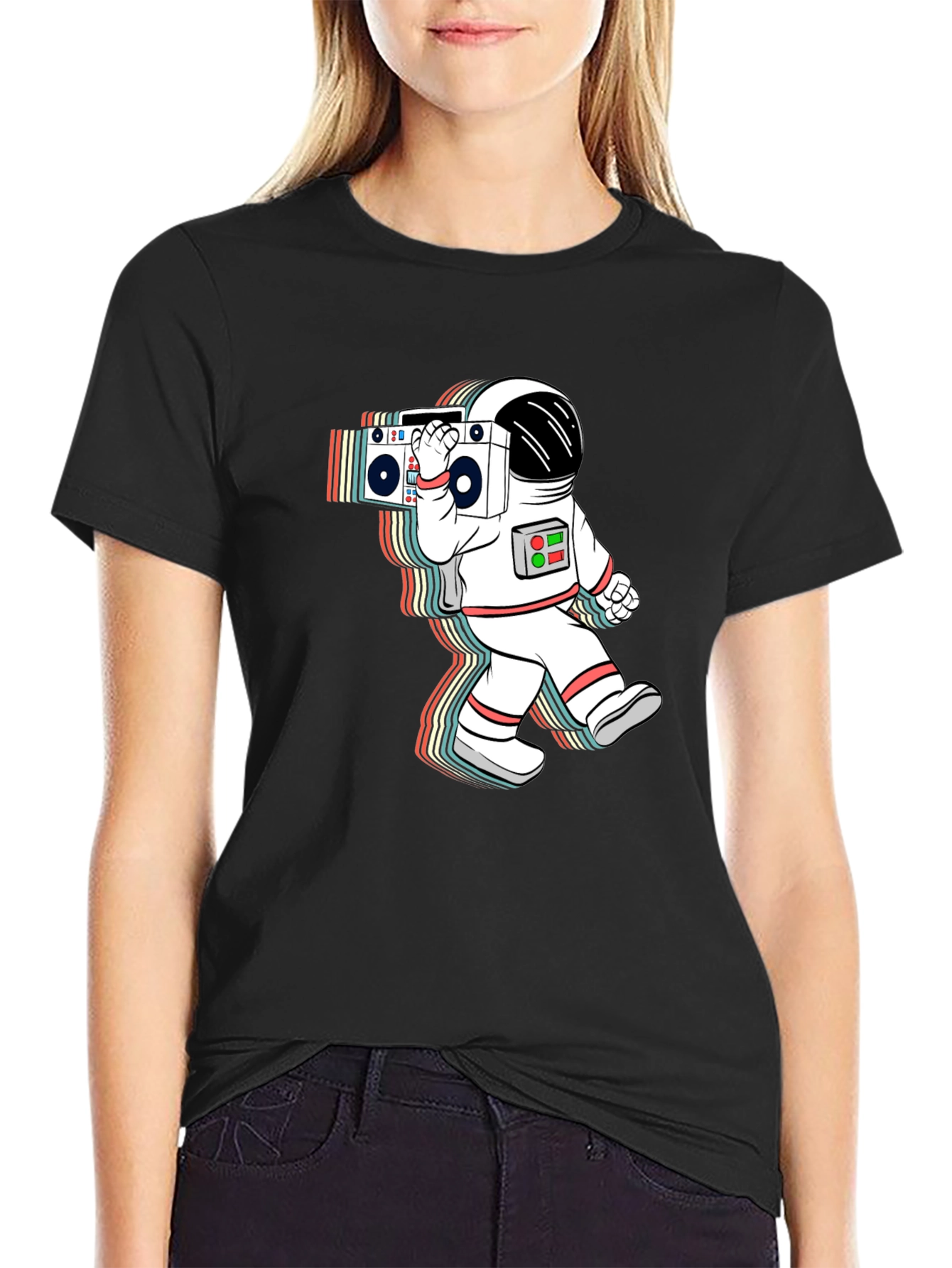 Retro Astronaut Boombox Black T-Shirt
