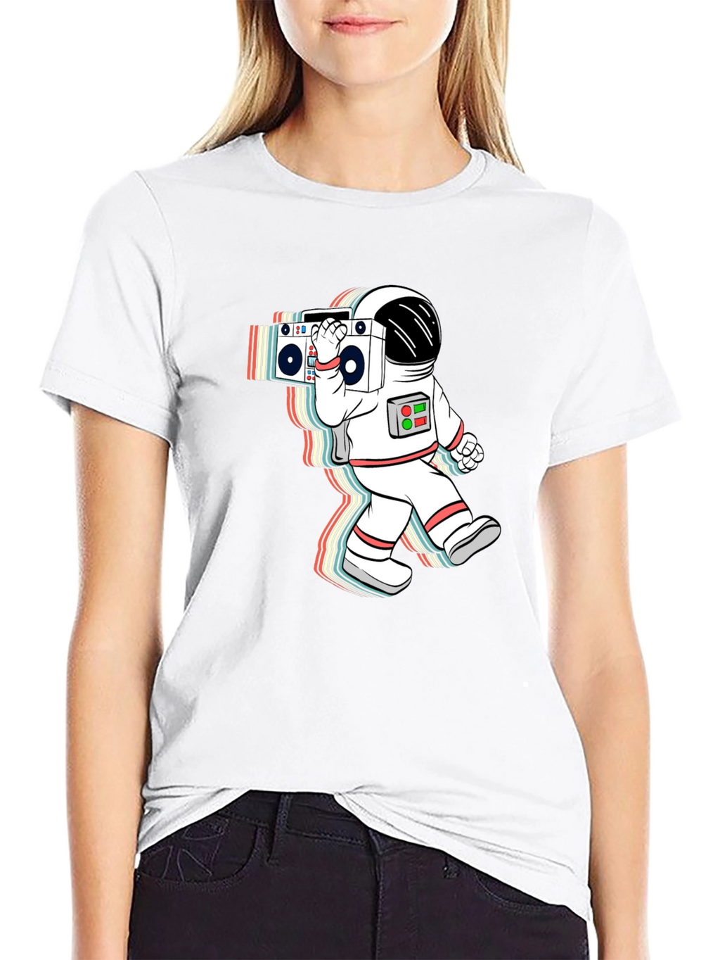 Retro Astronaut Boombox Black T-Shirt