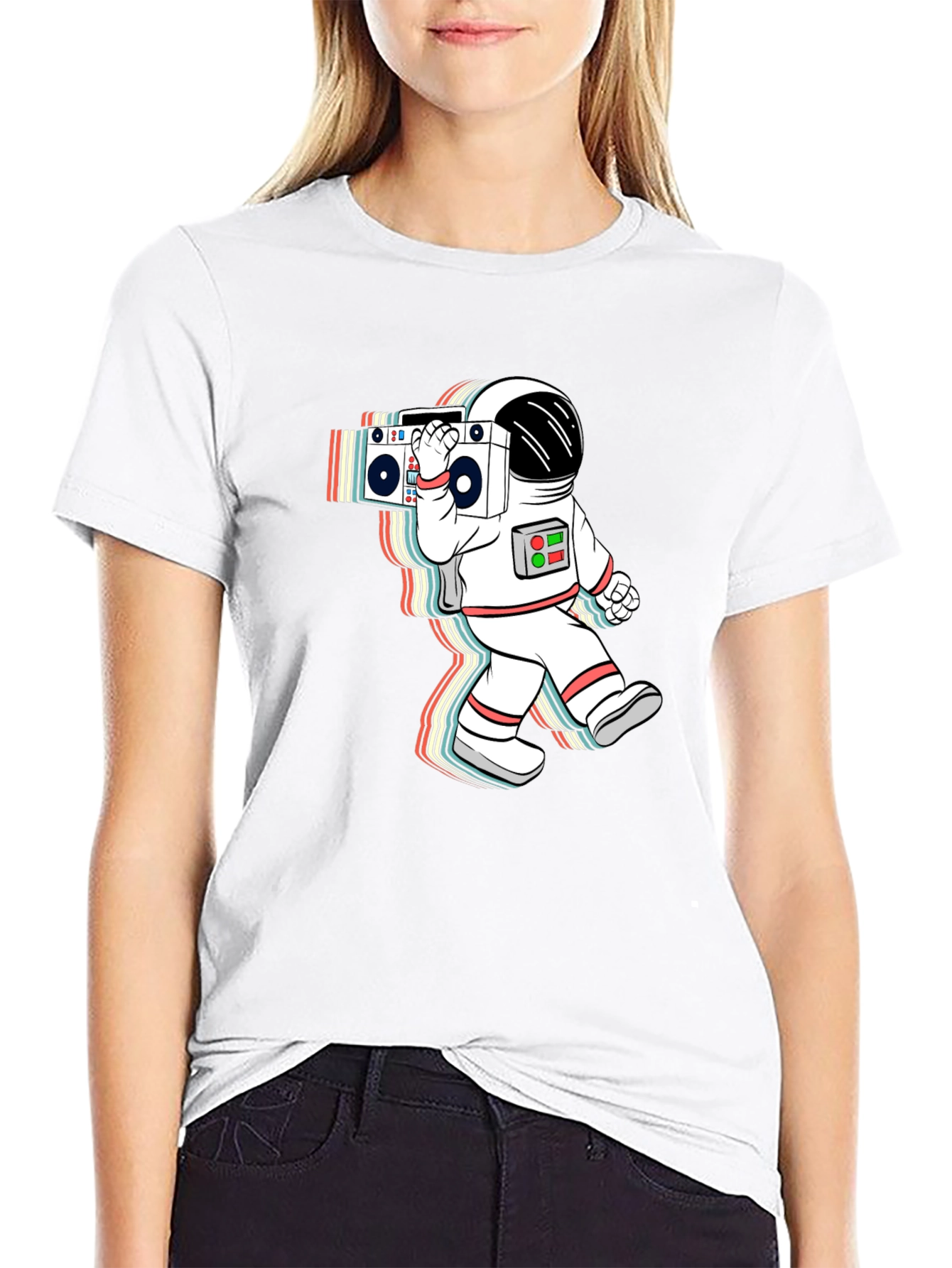 Retro Astronaut Boombox Black T-Shirt