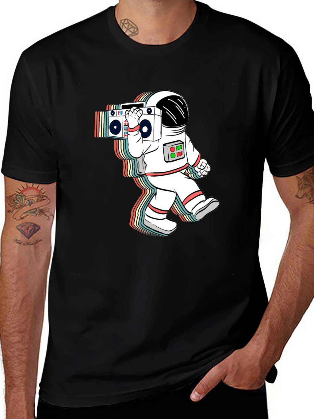 Retro Astronaut Boombox Black T-Shirt