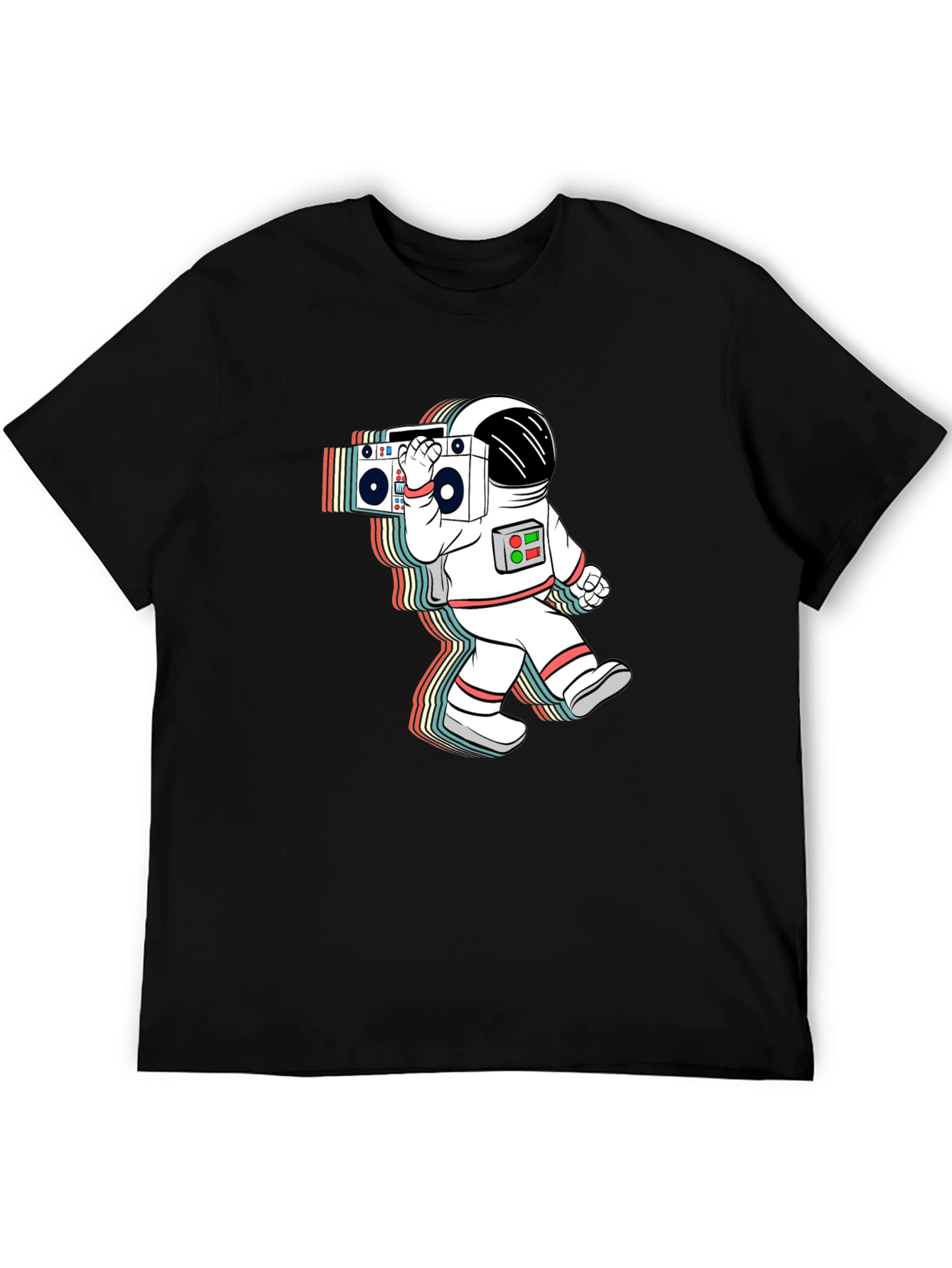 Retro Astronaut Boombox Black T-Shirt