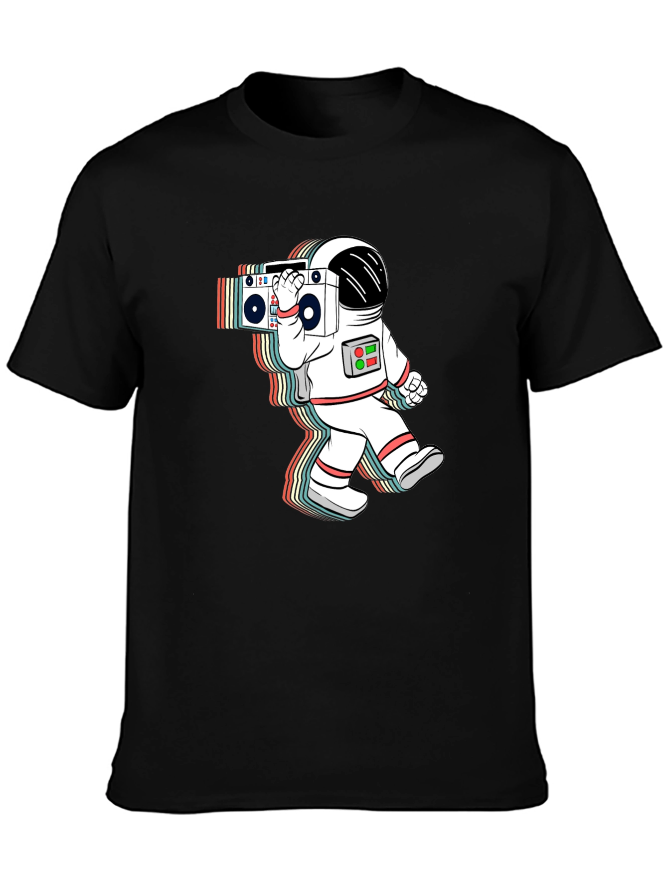 Retro Astronaut Boombox Black T-Shirt