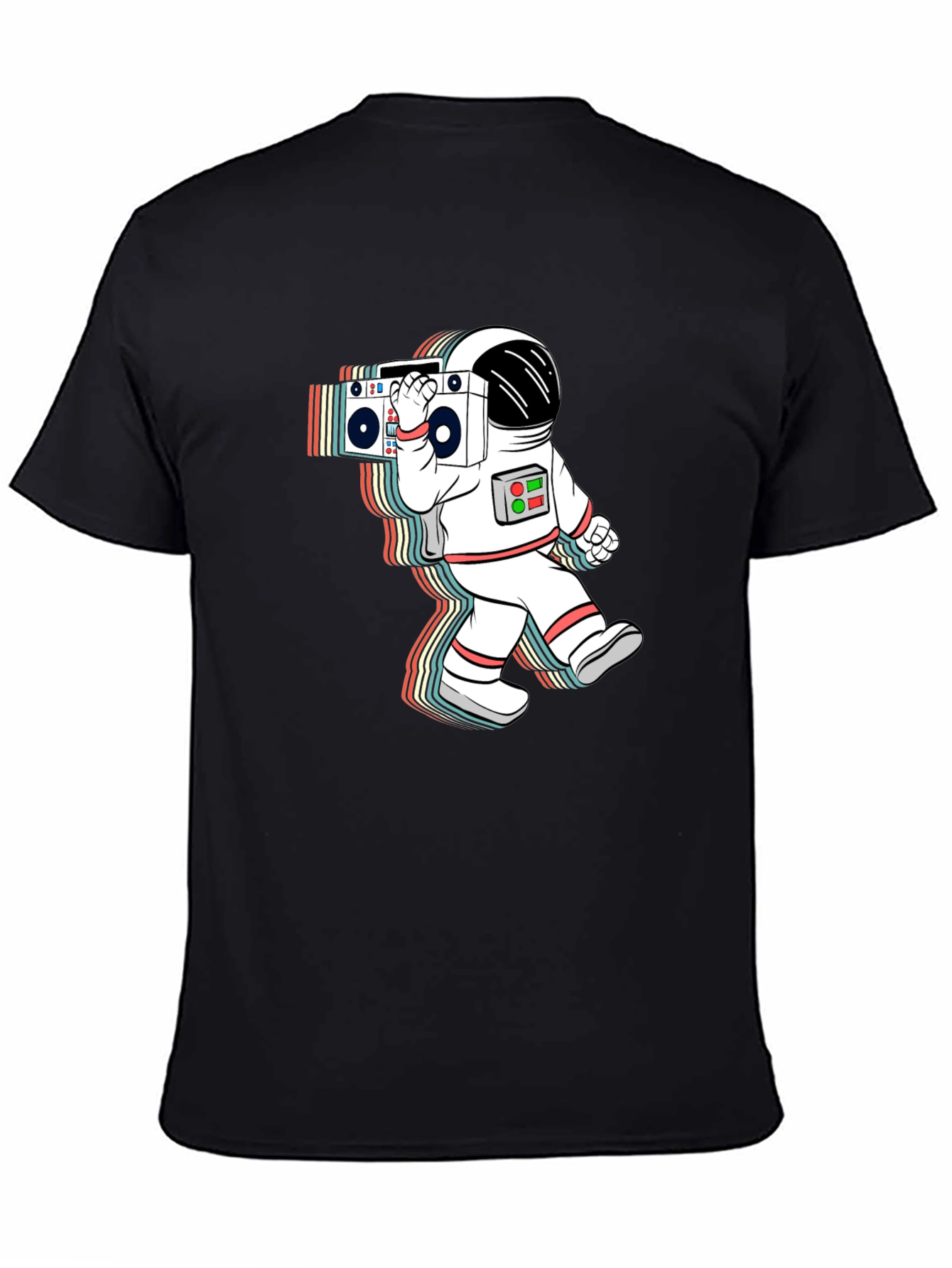 Retro Astronaut Boombox Black T-Shirt