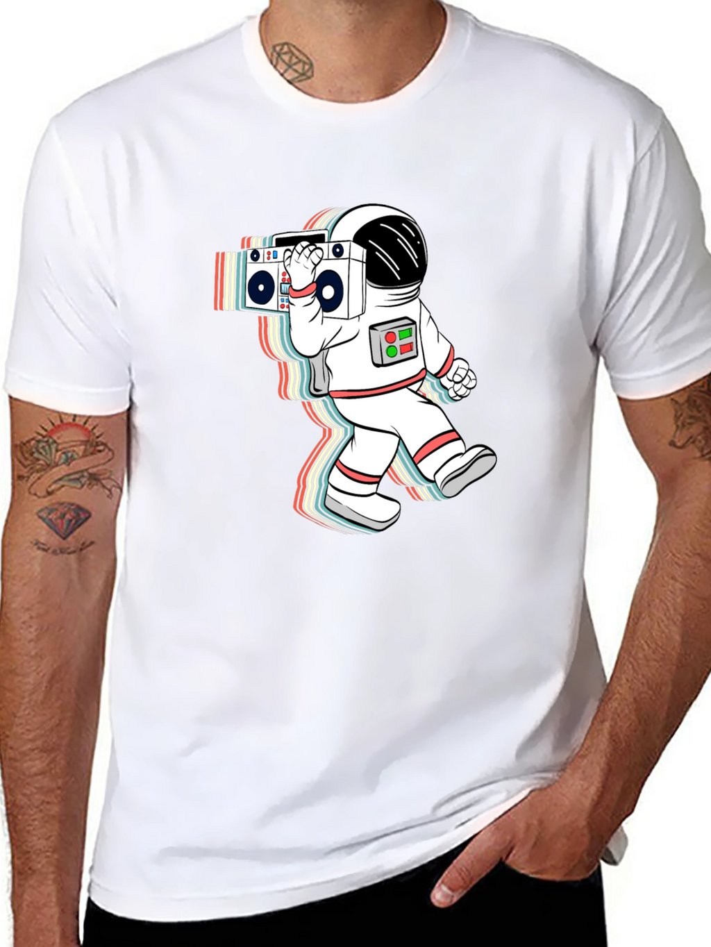Retro Astronaut Boombox Black T-Shirt