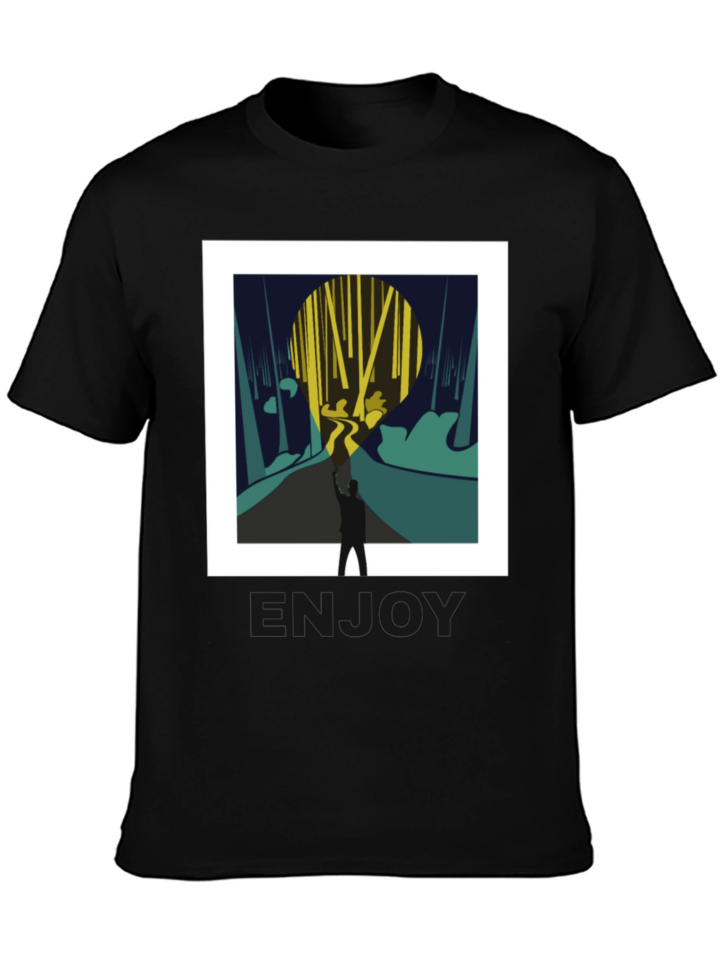 Abstract Forest Print Black Tee